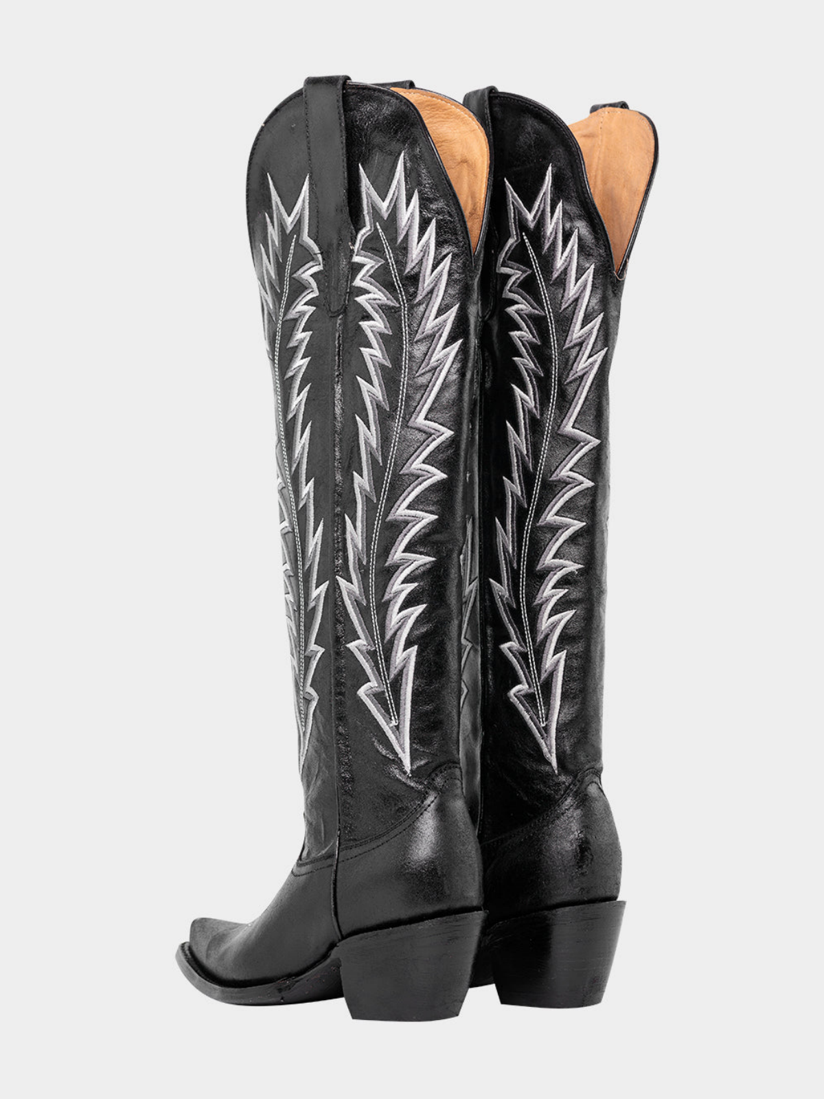 Arrows Embroidery Snip-Toe Wide Calf Over-The-Knee Cowgirl Boots - Black