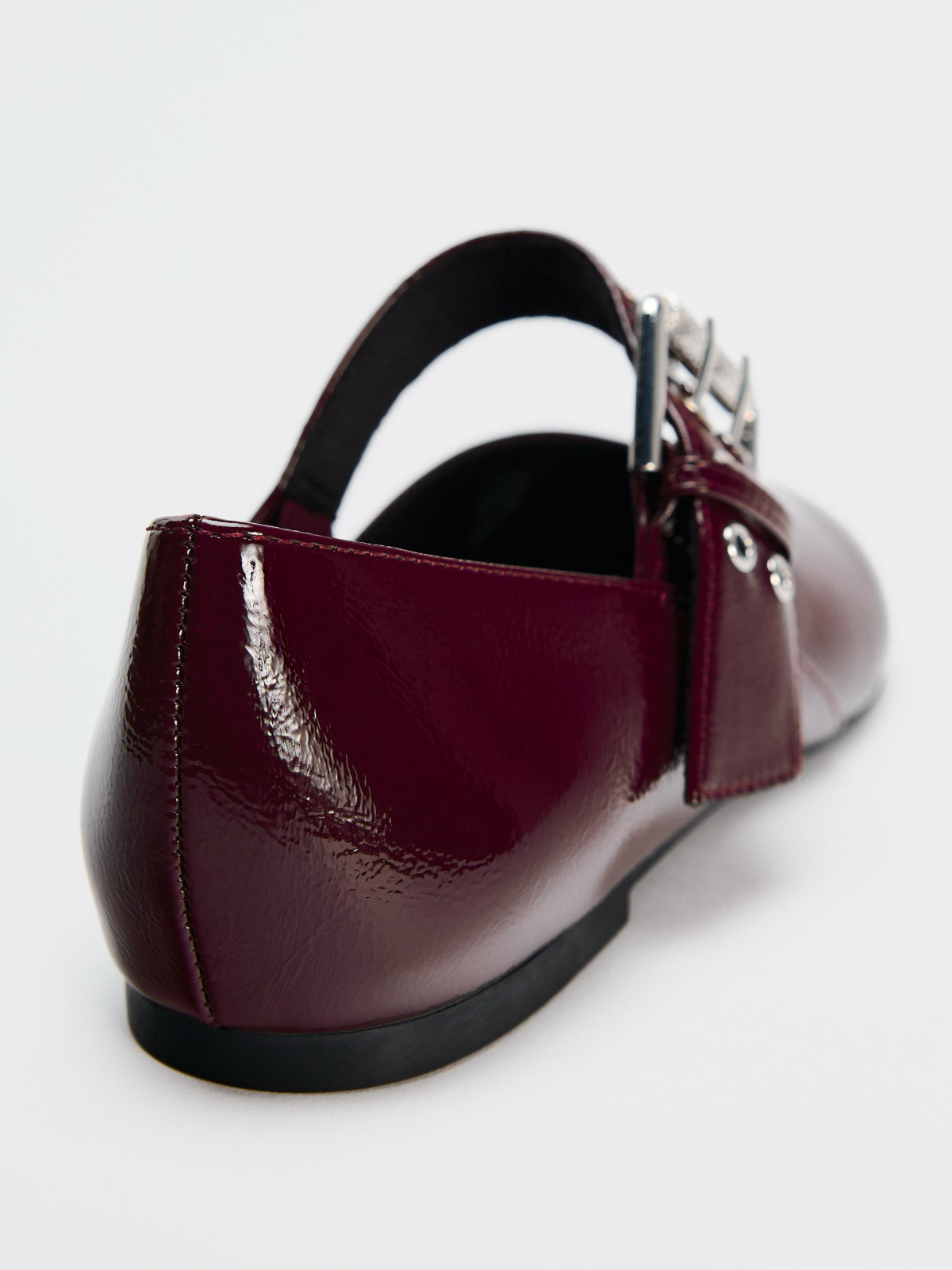 Patent Burgundy Square-Toe Wide Strap With Buckle Mary Janes Ballet Flats