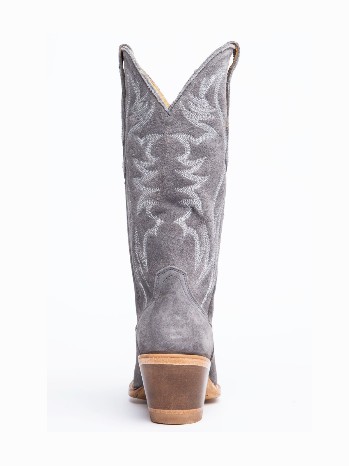 Faux Suede Wings Embroidery Pointed-Toe Wide Mid Calf Tall Cowgirl Boots - Gray