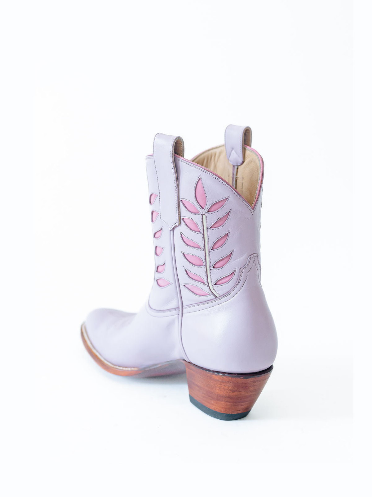 Lavender Almond-Toe Leaves Inlay Wide Mid Calf Cowgirl Boots