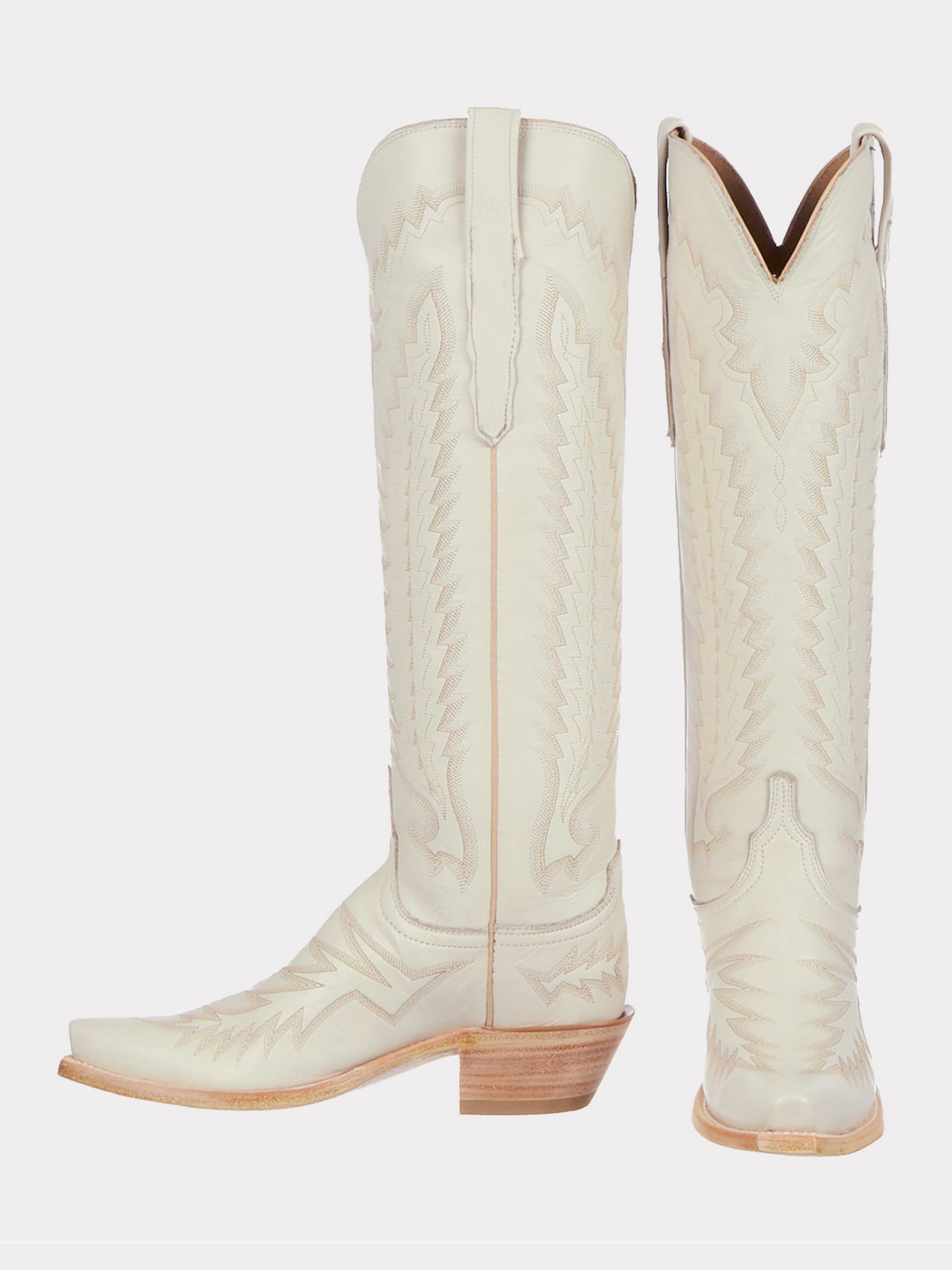 Snip-Toe Embroidery Wide Calf Knee High Tall Cowgirl Boots - Cream