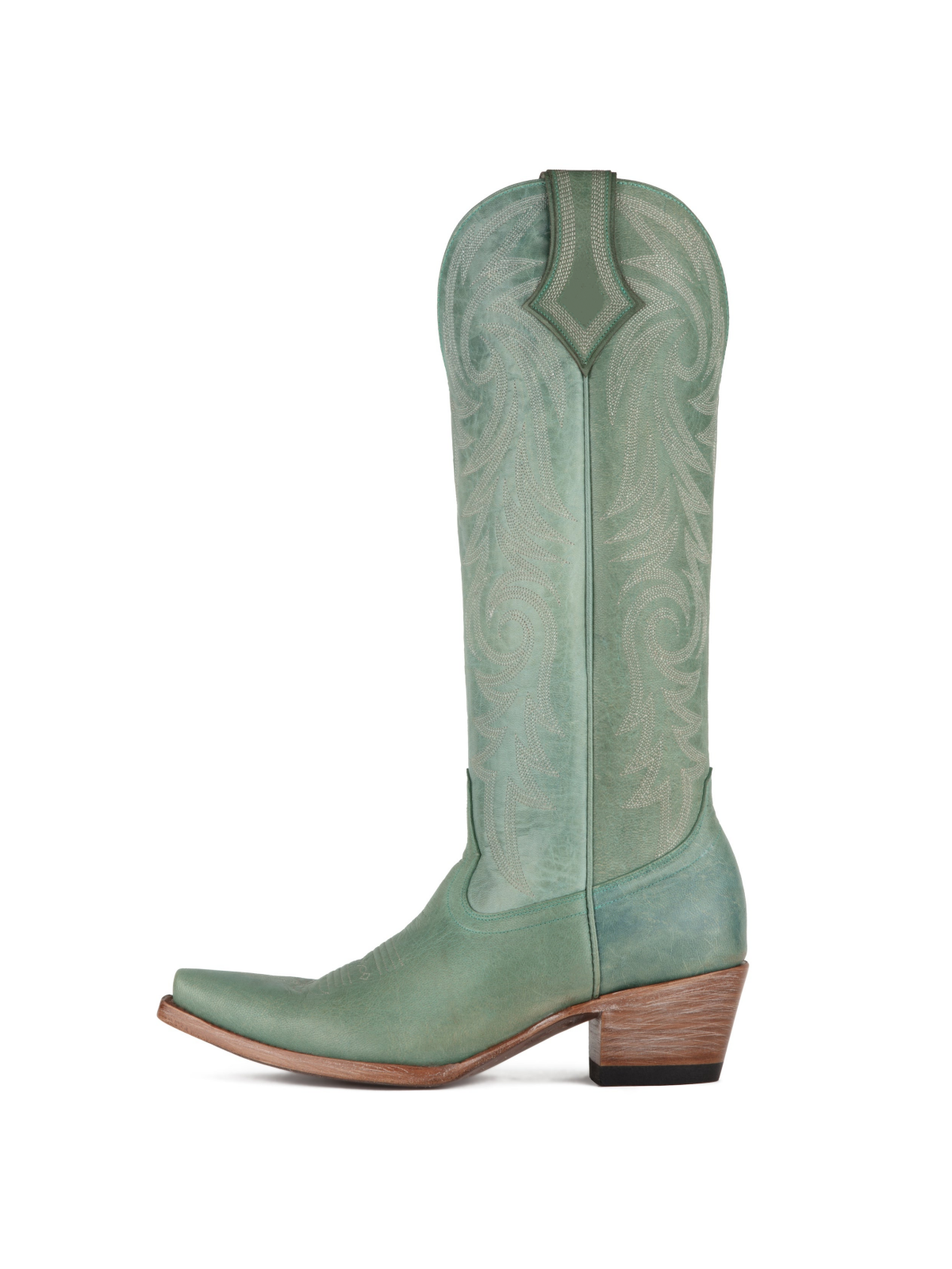 Aqua Snip-Toe Embroidery Wide Mid Calf Cowboy Tall Boots For Women