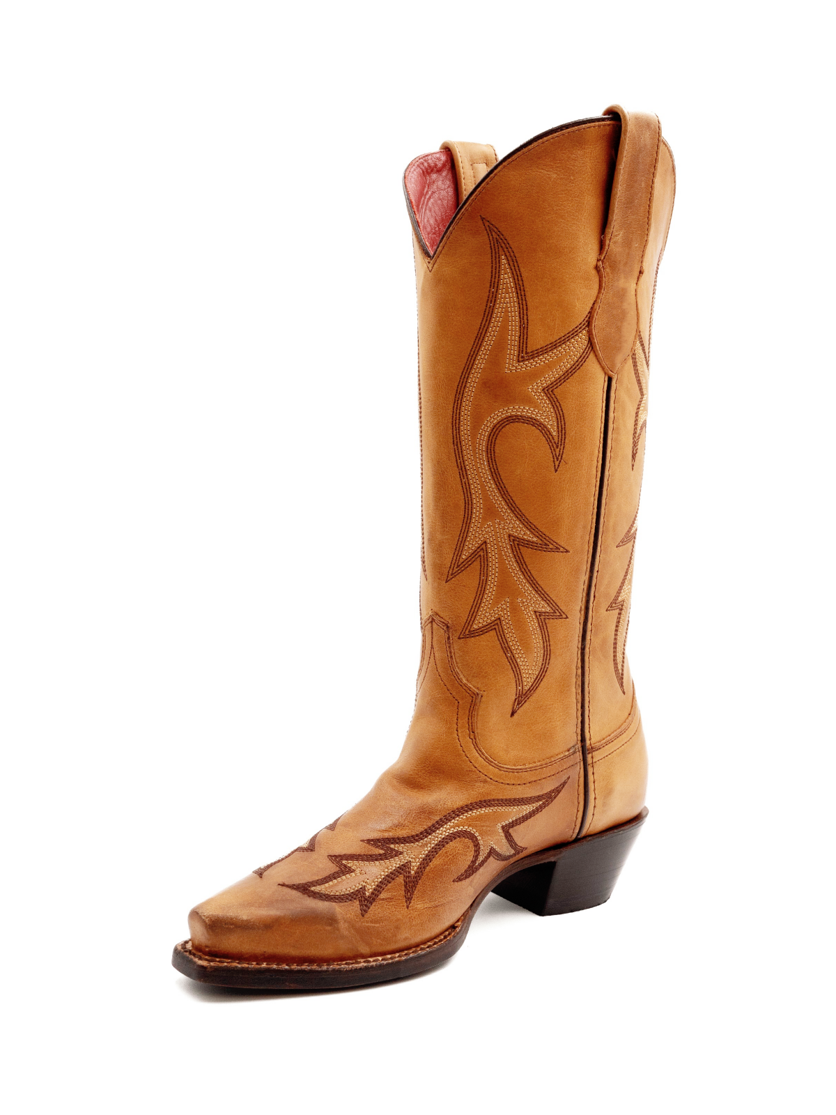 Brown Embroidery Snip-Toe Wide Mid Calf Western Boots Cowgirl Tall Boots