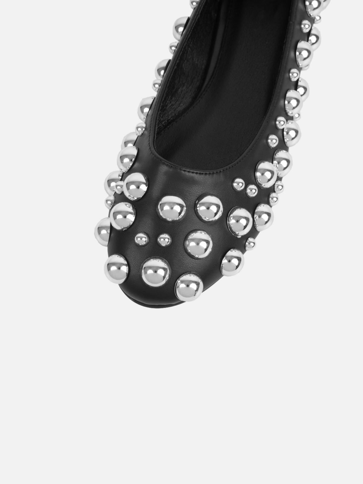 Black Studded Round-Toe Comfy Ballet Flats