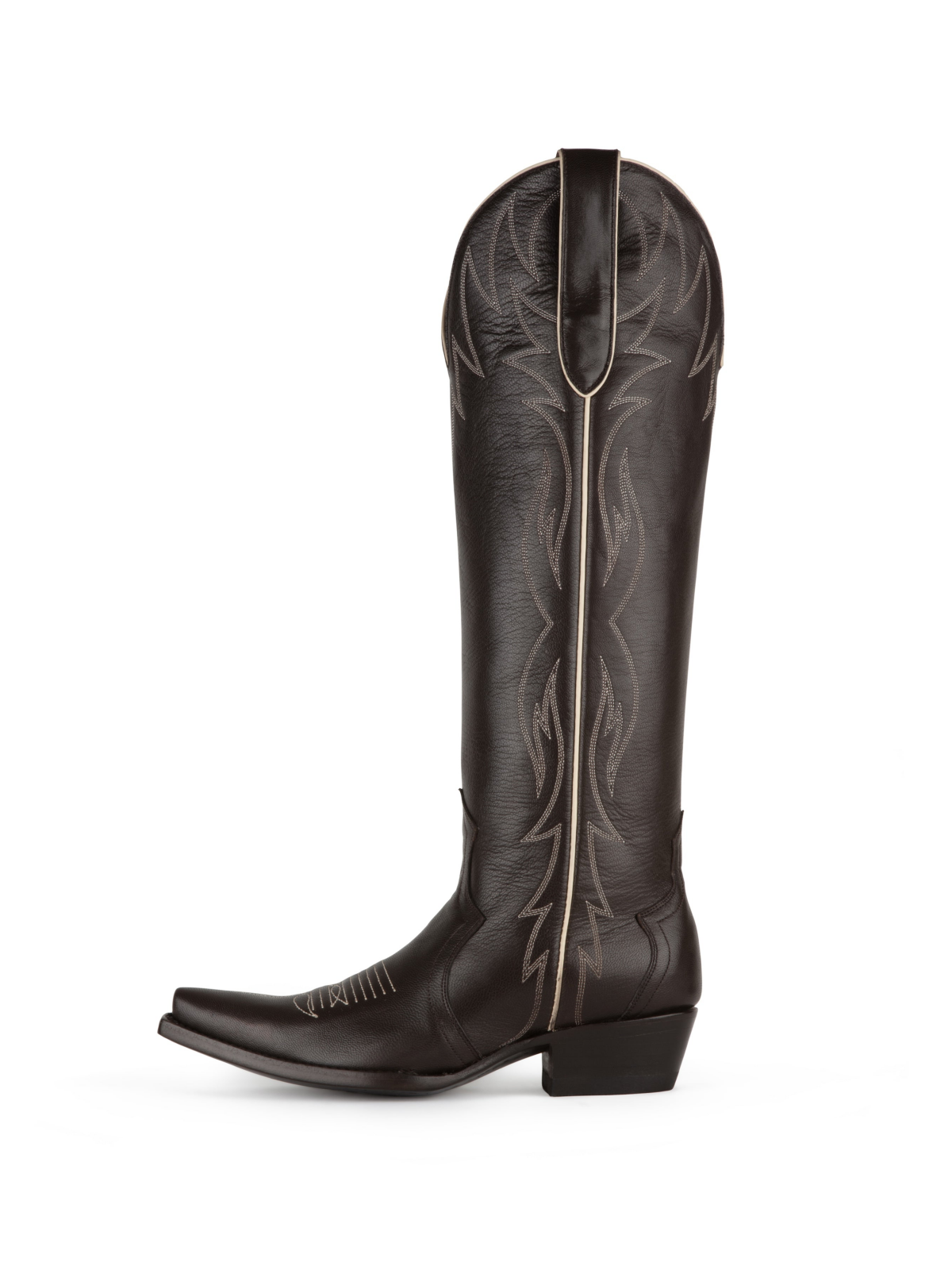 Chocolate Snip-Toe Embroidery Wide Calf Knee High Cowgirl Boots