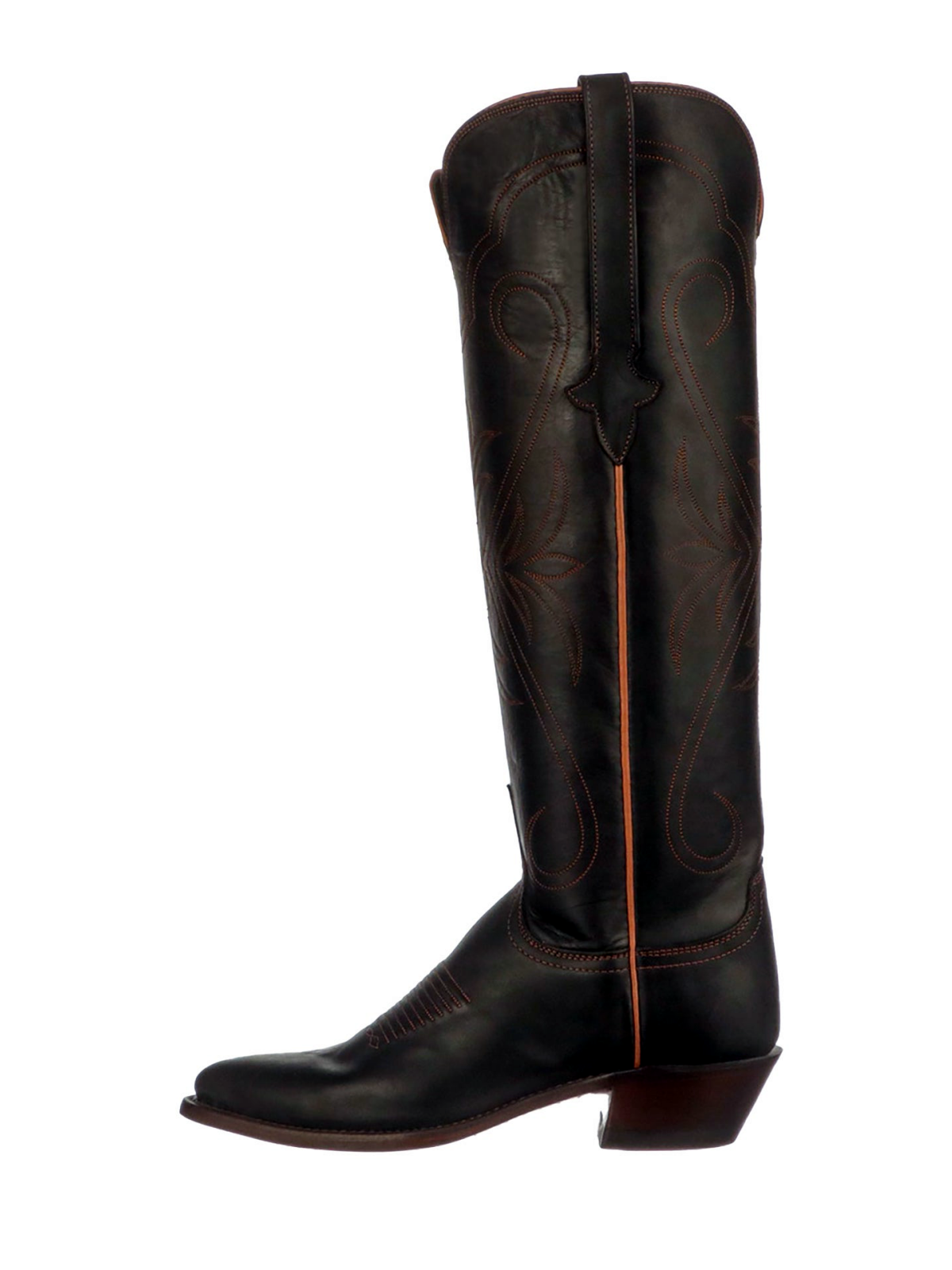 Black Almond-Toe Embroidery Wide Calf Knee High Tall Western Boots For Women