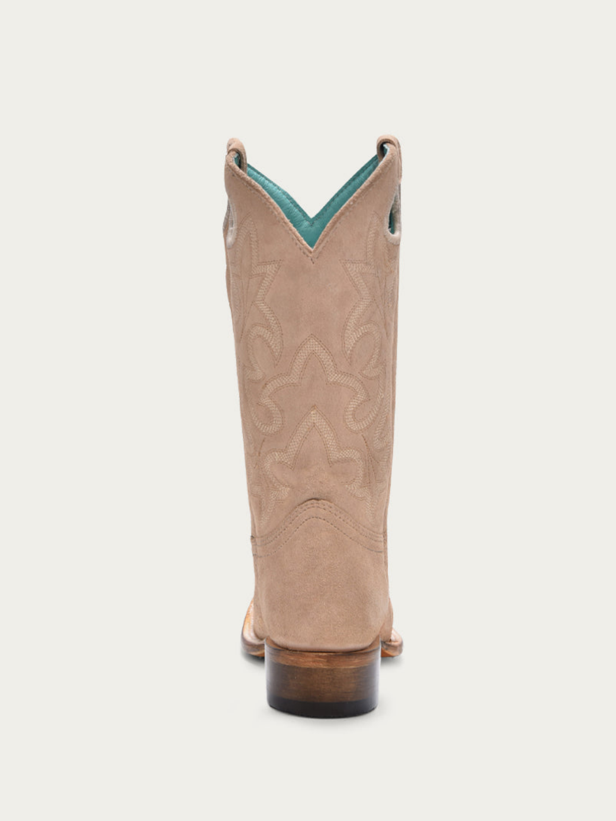 Faux Suede Cut-Out Square-Toe Embroidery Wide Mid Calf Cowgirl Boots - Sand