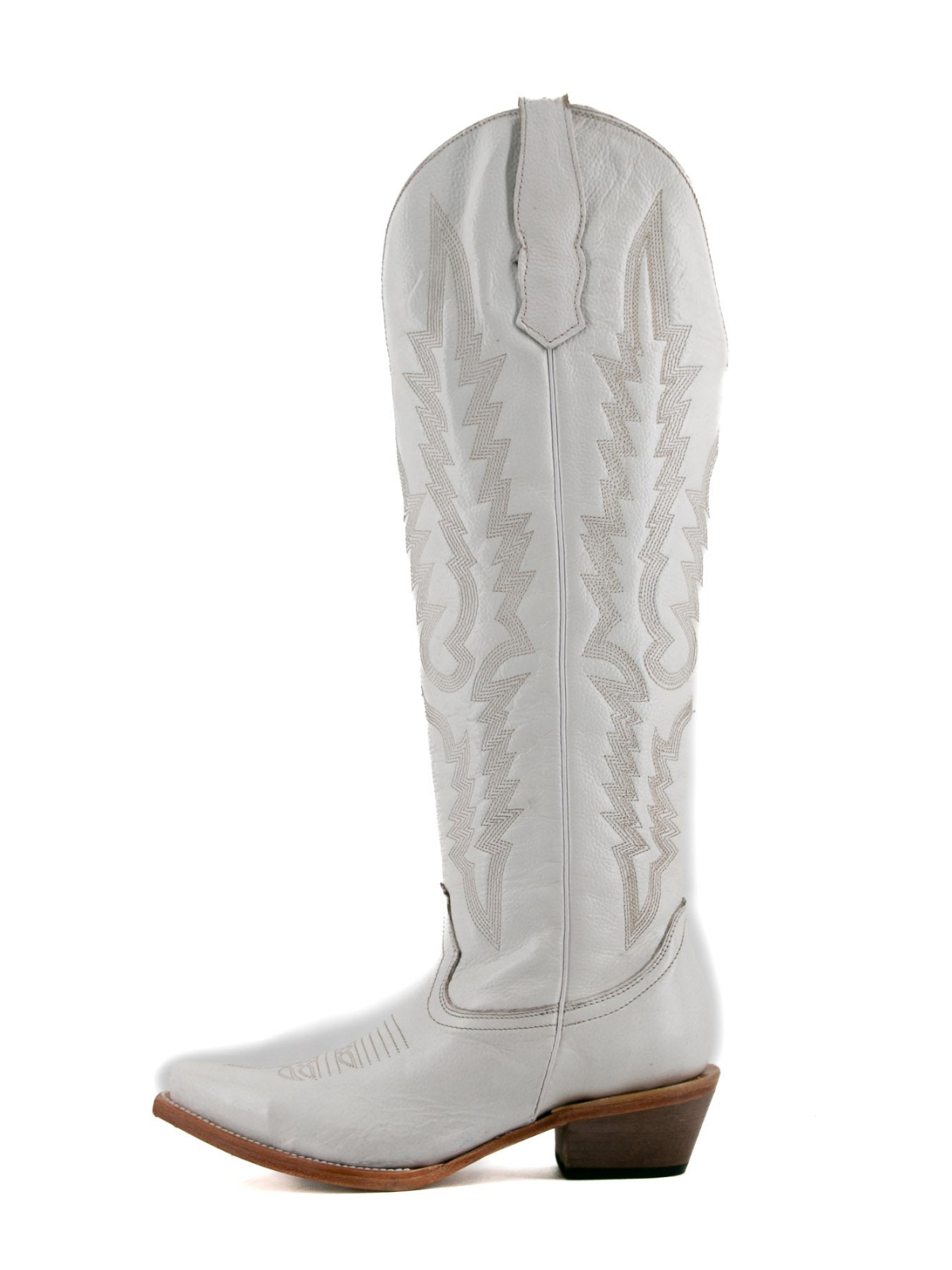 Classic Embroidery Snip-Toe Half-Zip Tall Knee High Cowgirl Boots - White