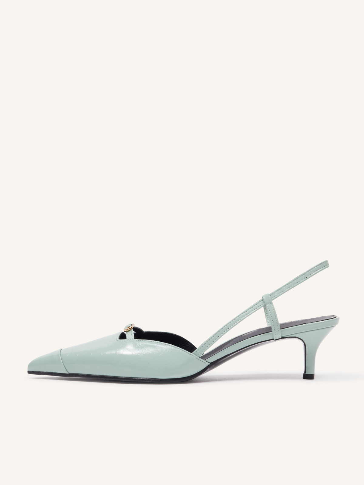 Mint Green Buckled Strap Pointy Kitten Heels Slingback Pumps