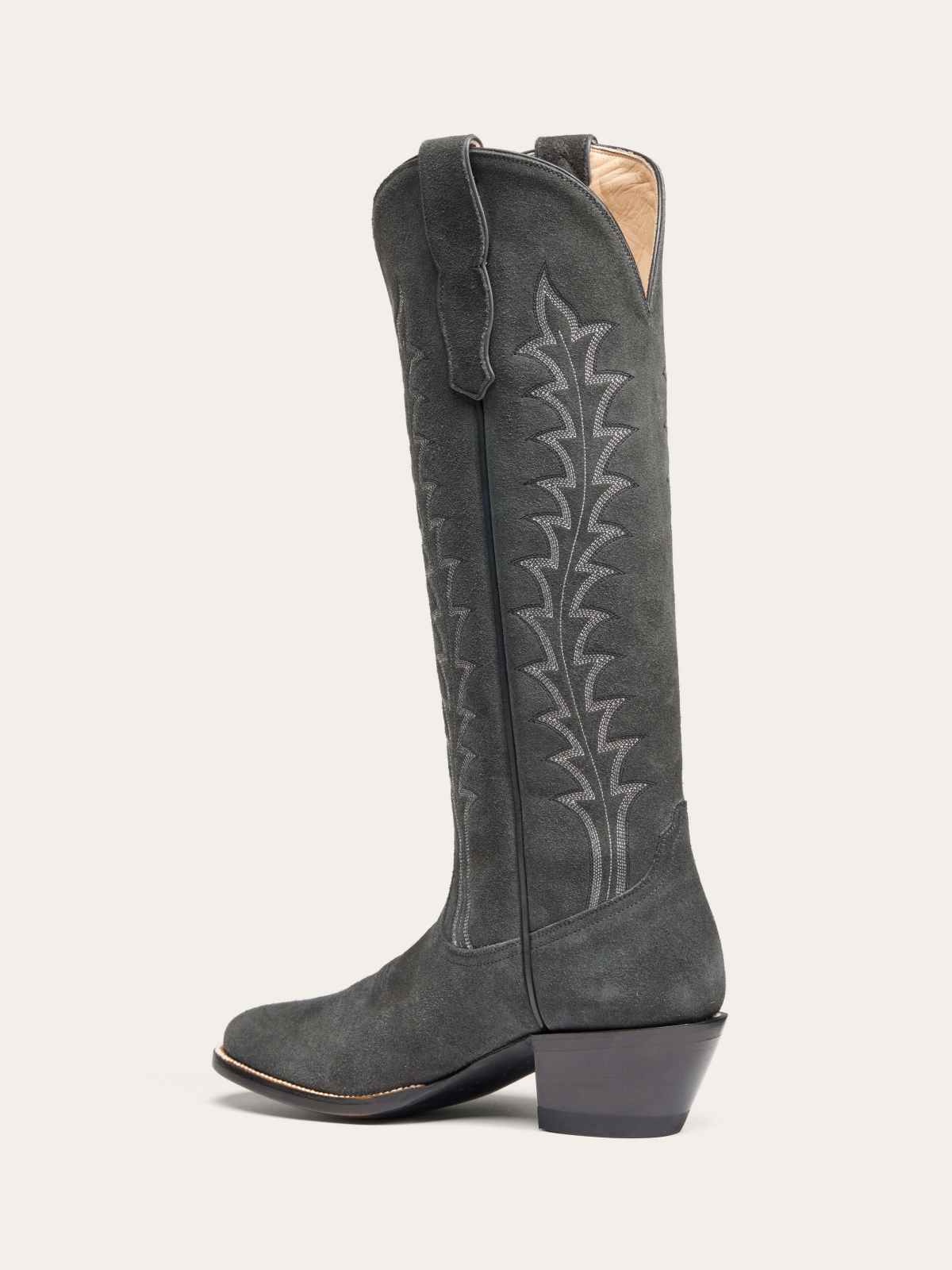 Gray Faux Suede Almond-Toe Wide Mid Calf Tall Cowgirl Boots