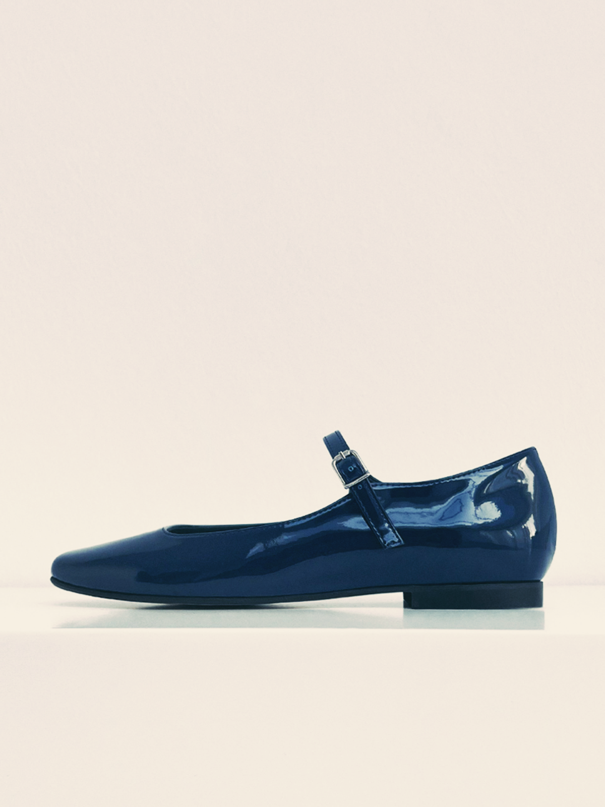 Blue Patent Square-Toe Flats Mary Janes With Buckled Strap