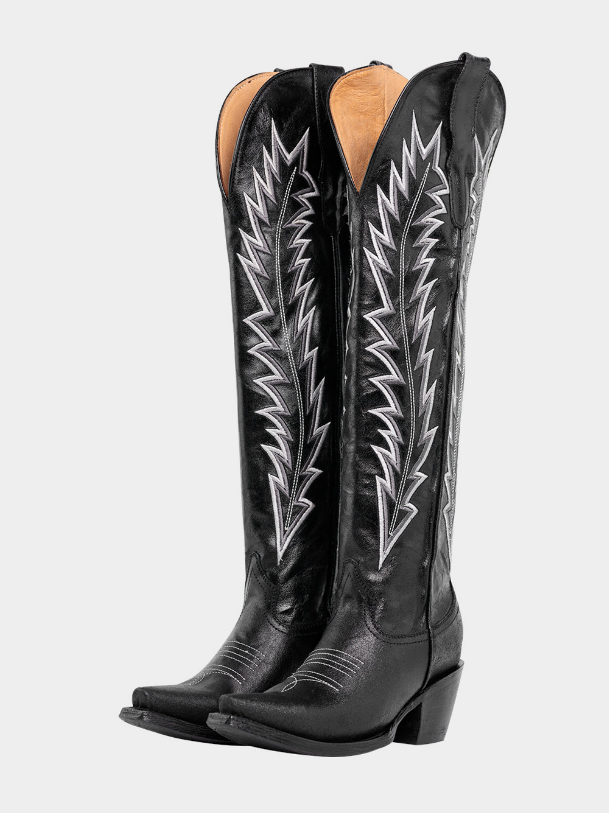 Arrows Embroidery Snip-Toe Wide Calf Over-The-Knee Cowgirl Boots - Black