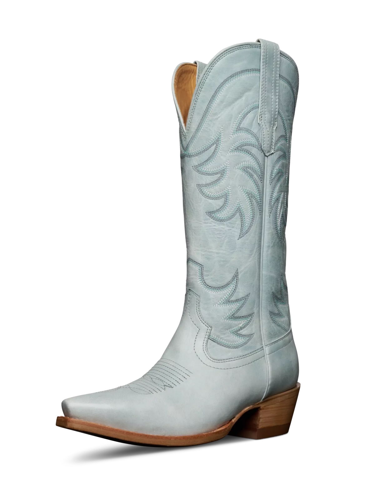 Baby Blue Snip-Toe Embroidery Wide Mid Calf Tall Cowboy Boots For Women