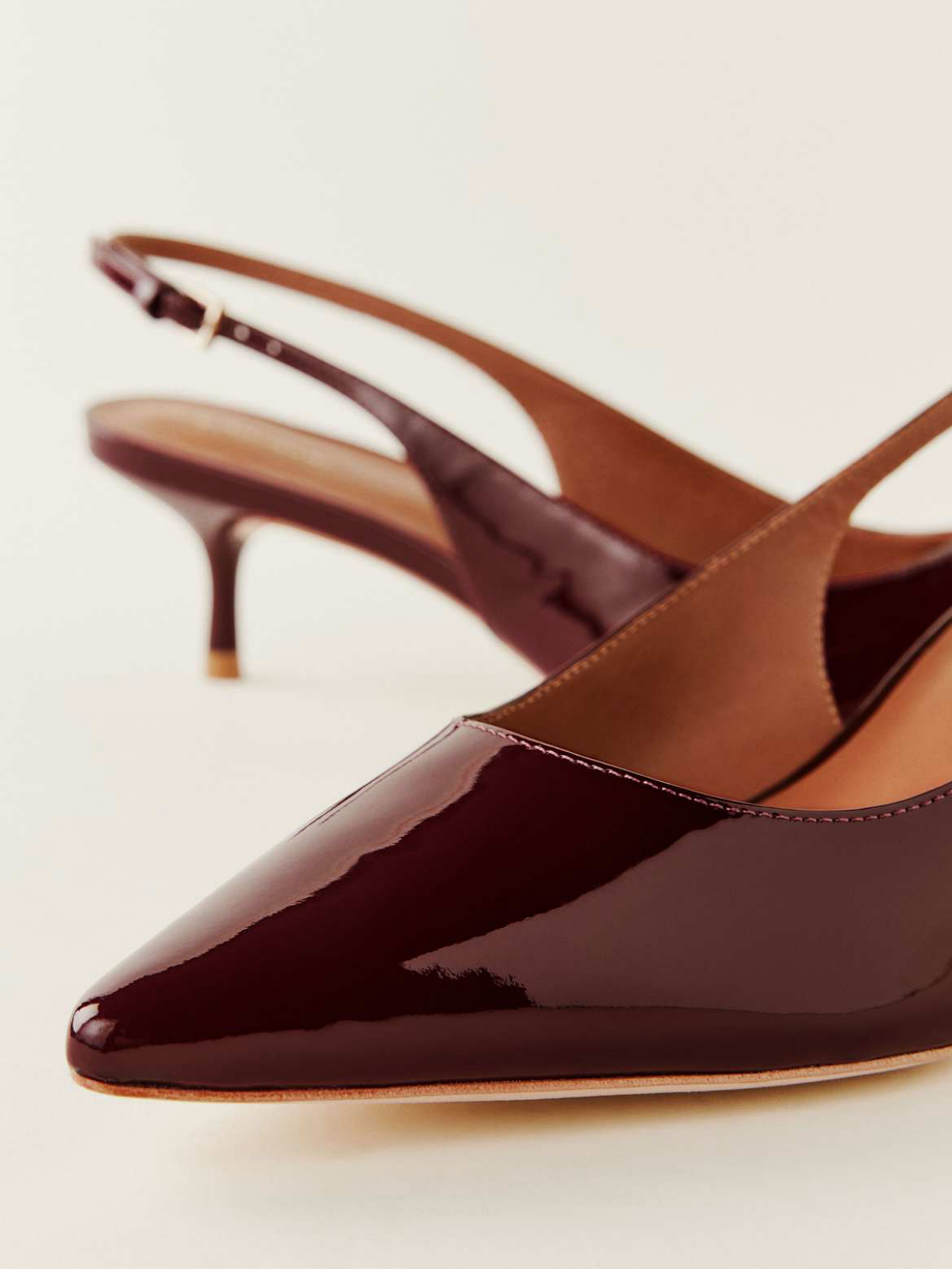 Wine Red Patent Pointed-Toe Slingback Pump Kitten Heels