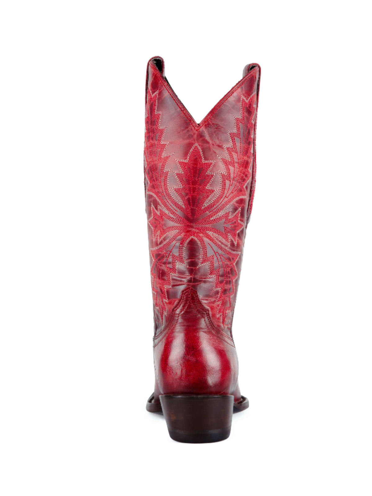 Distressed Leaf Embroidery Snip-Toe Wide Mid Calf Tall Cowgirl Boots - Red