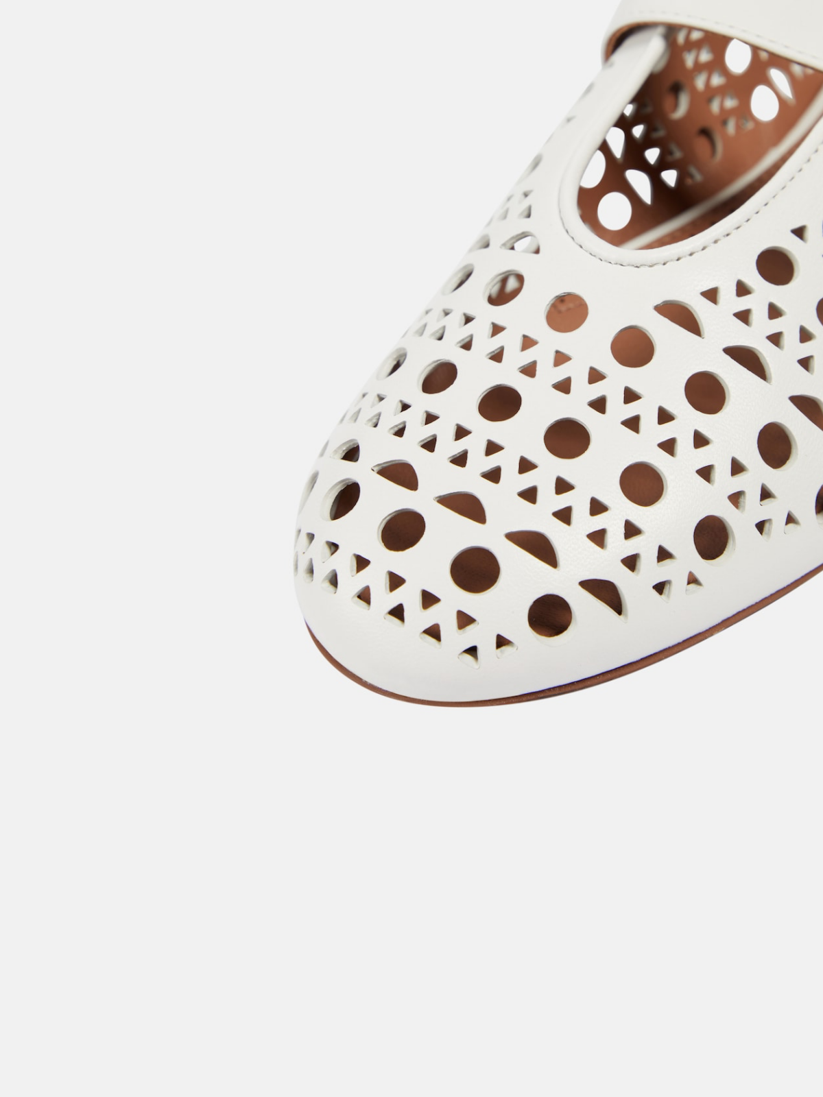 White Ballet Flats Mary Janes With Perforations And Buckled Strap