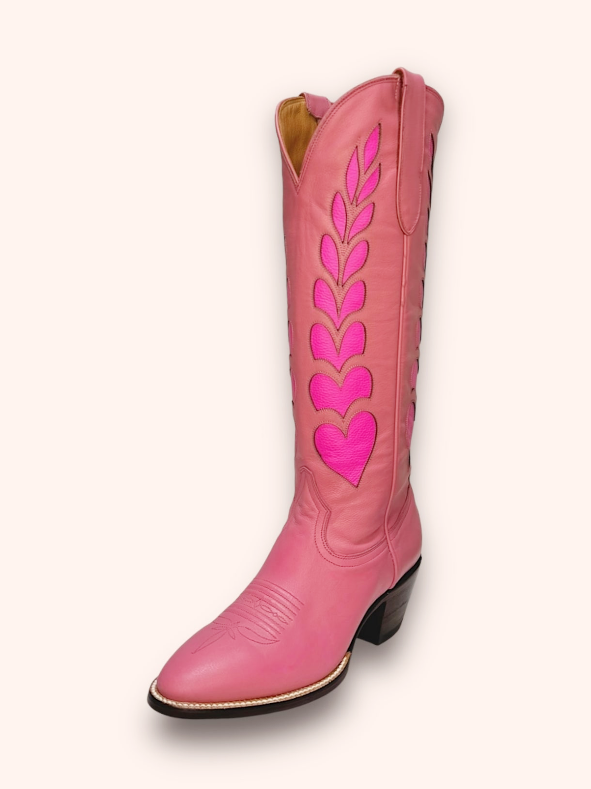 Heart Inaly Almond-Toe Wide Mid Calf Tall Cowgirl Boots - Pink