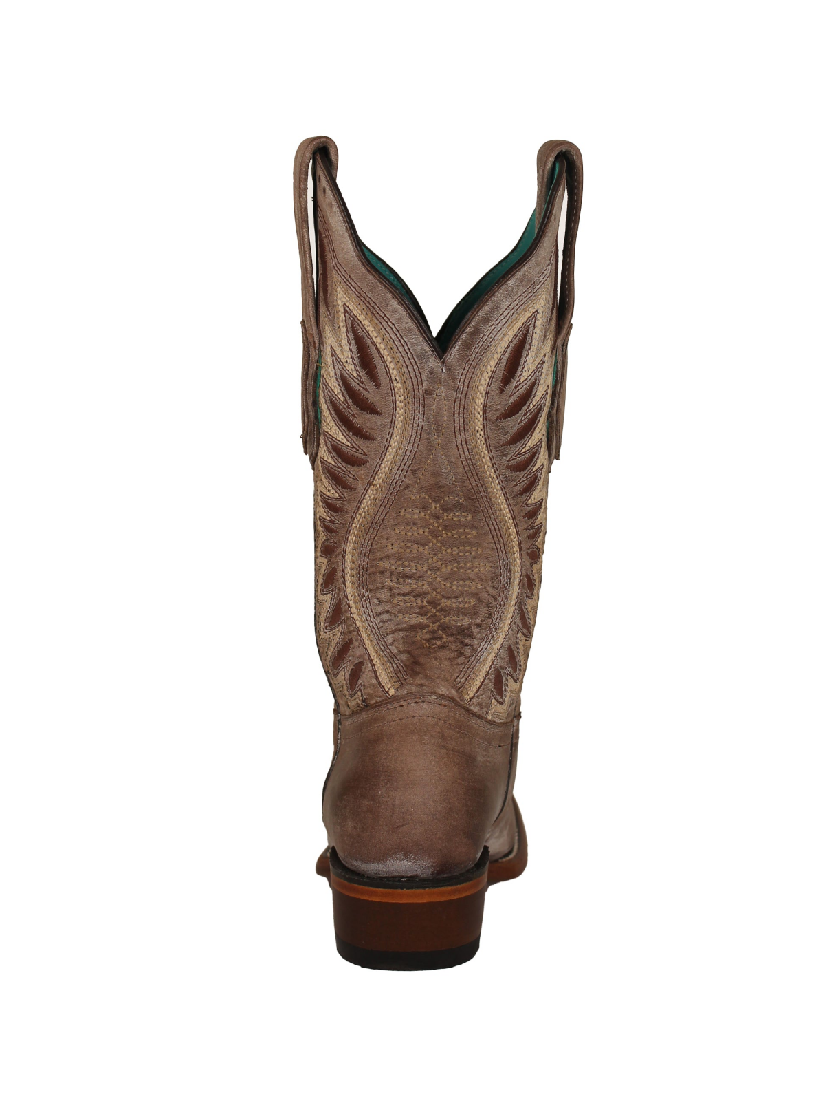 Distressed Brown Square-Toe Embroidery Wide Mid Calf Cowgirl Boots