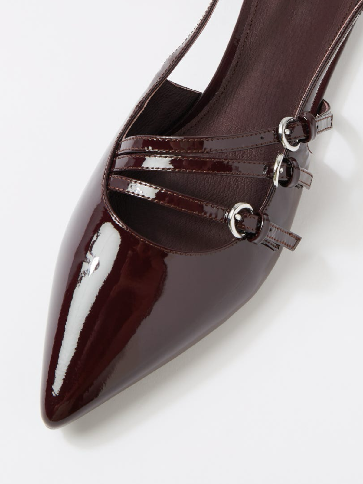 Burgundy Patent Pointed-Toe Flats With Buckled Slingback