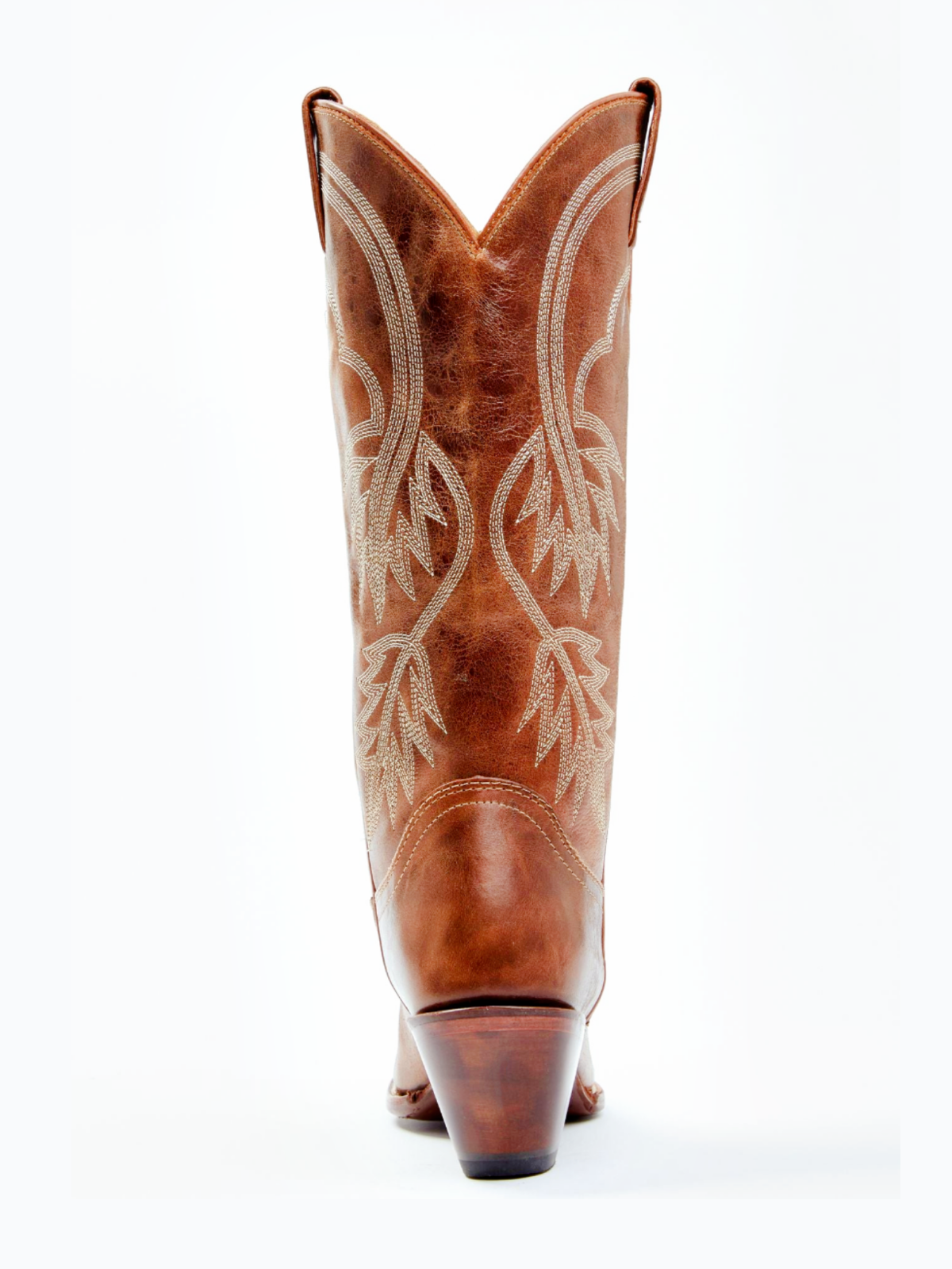 Brown Almond-Toe Fallen Leaves Embroidery Wide Mid Calf Tall Cowgirl Boots