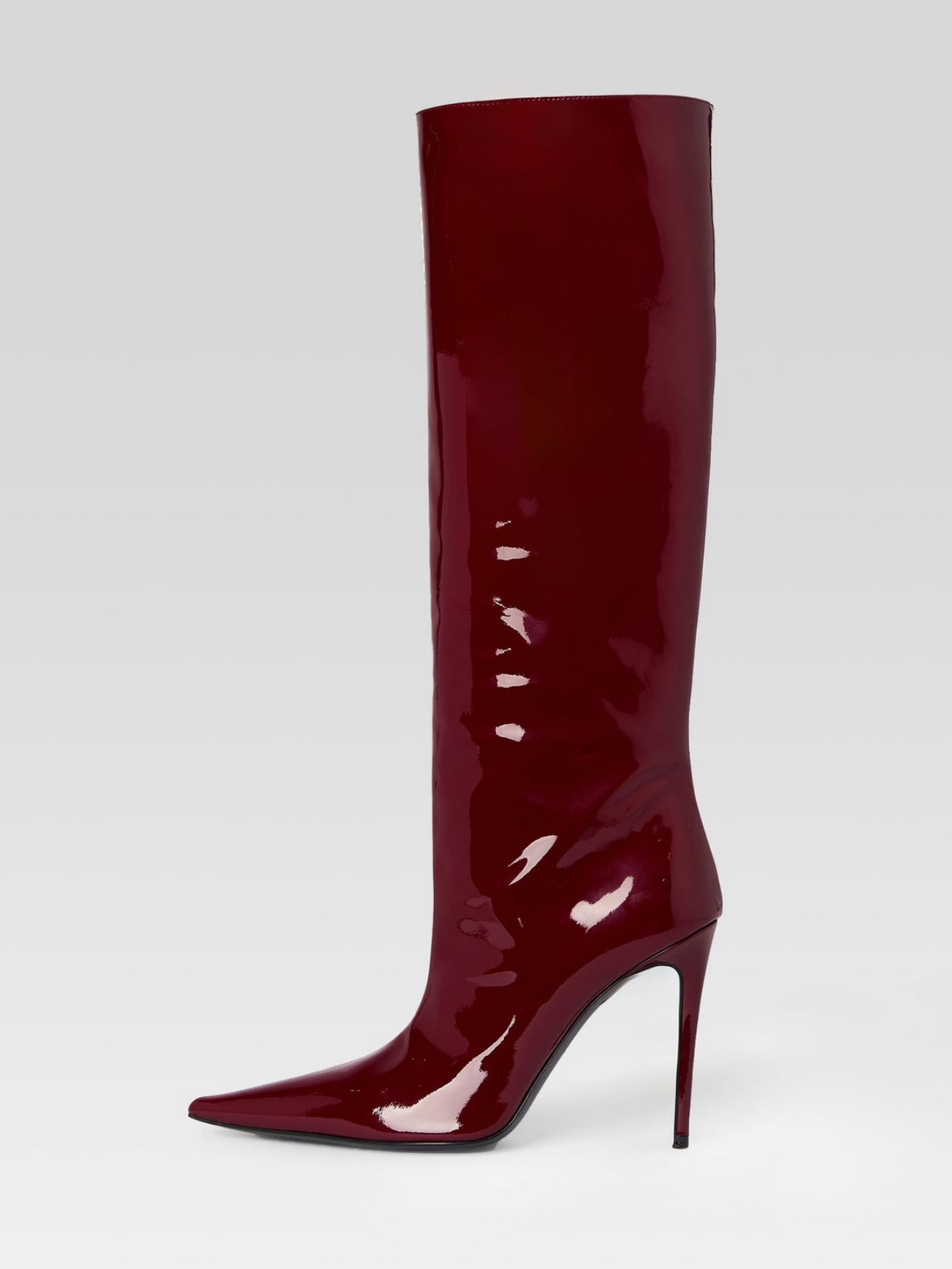 Patent Burgundy Pointed-Toe Wide Calf Tall Knee High Boots