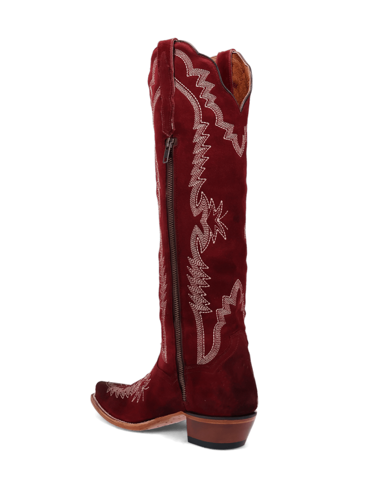 Red Embroidery Faux Suede Snip-Toe Zip Cowgirl Boots Knee High Tall Boots