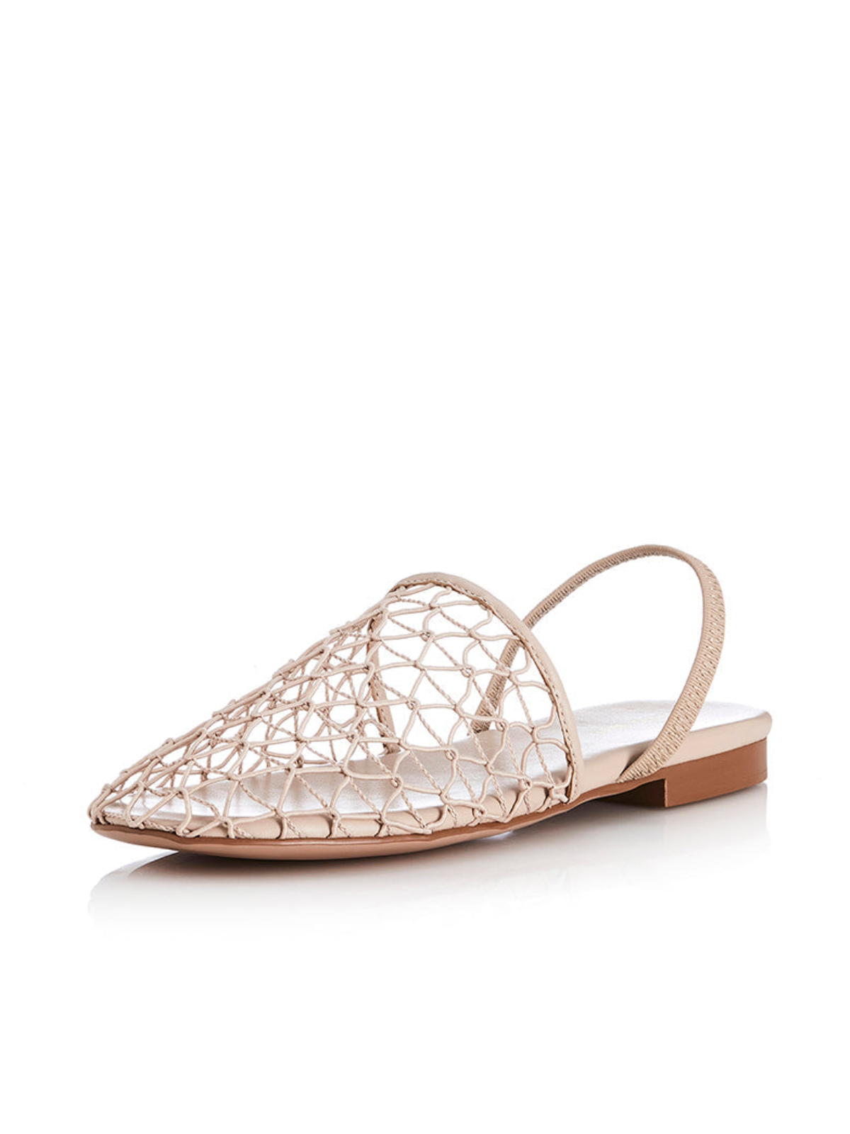 Cream Netting Round Toe Flats Slingbacks With Back Strap