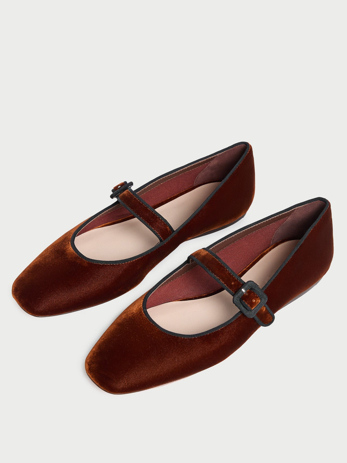 Sienna Velvet Square-Toe Adjustable Bridge Strap Mary Janes Ballet Flats