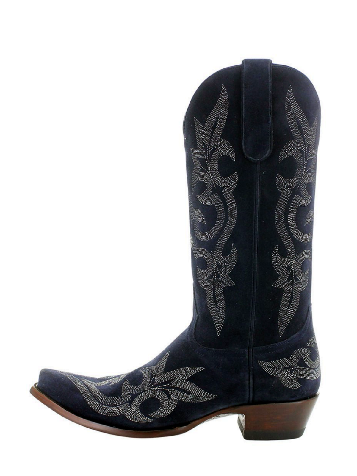 Indigo Faux Suede Snip-Toe Embroidery Wide Mid Calf Cowgirl Boots