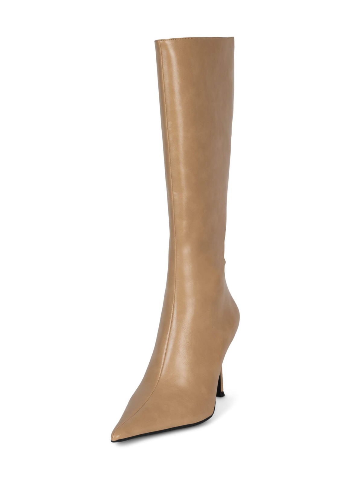 Light Tan Full-Zip Pointed-Toe Mid Calf Stiletto Boots