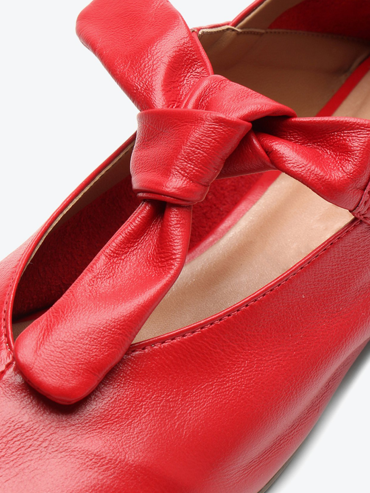 Red Vegan Leather Square Toe Knot Bow Mary Jane Tied Flats Slippers