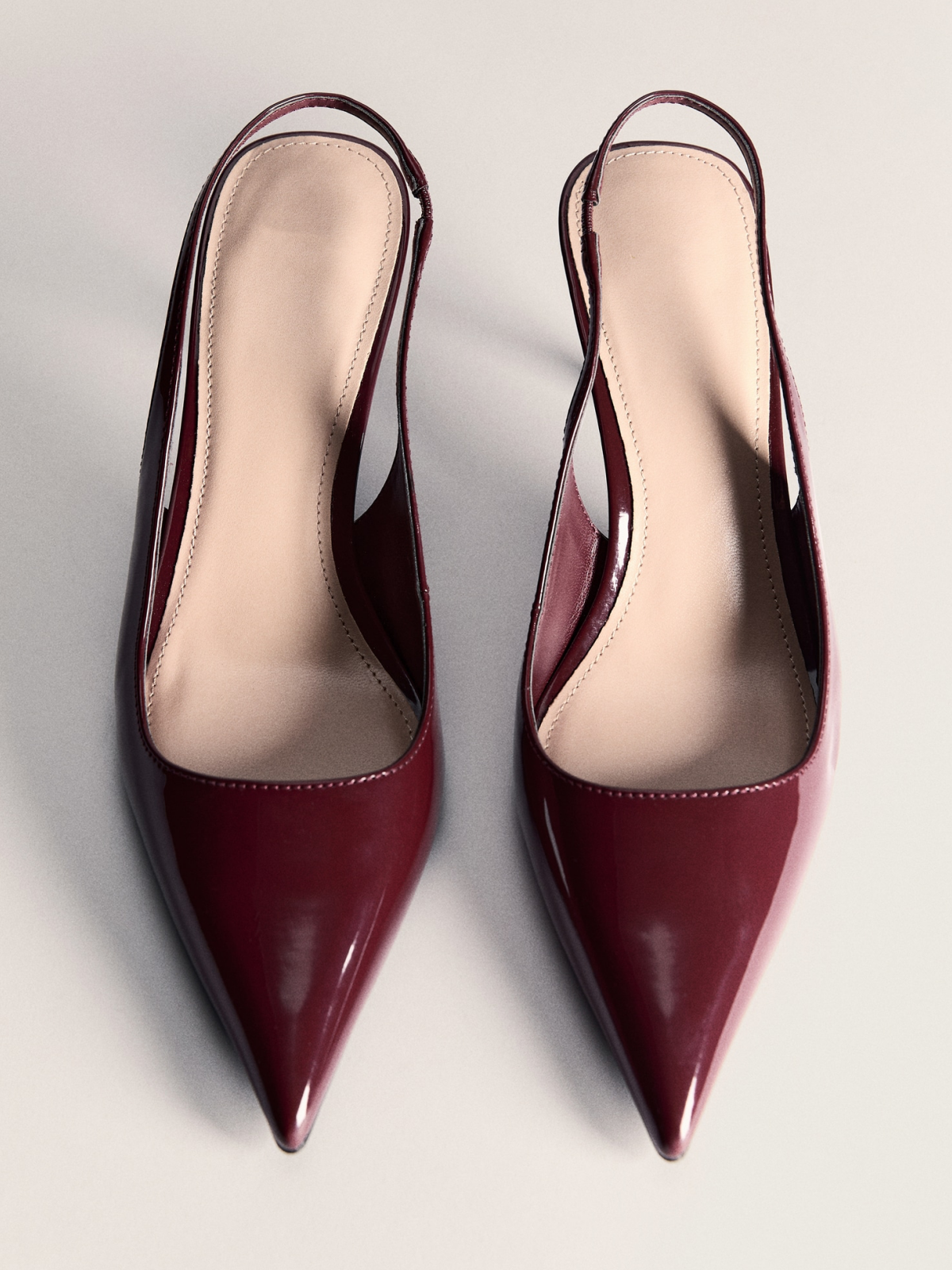 Burgundy Patent Pointed-Toe Slingback Kitten Heels