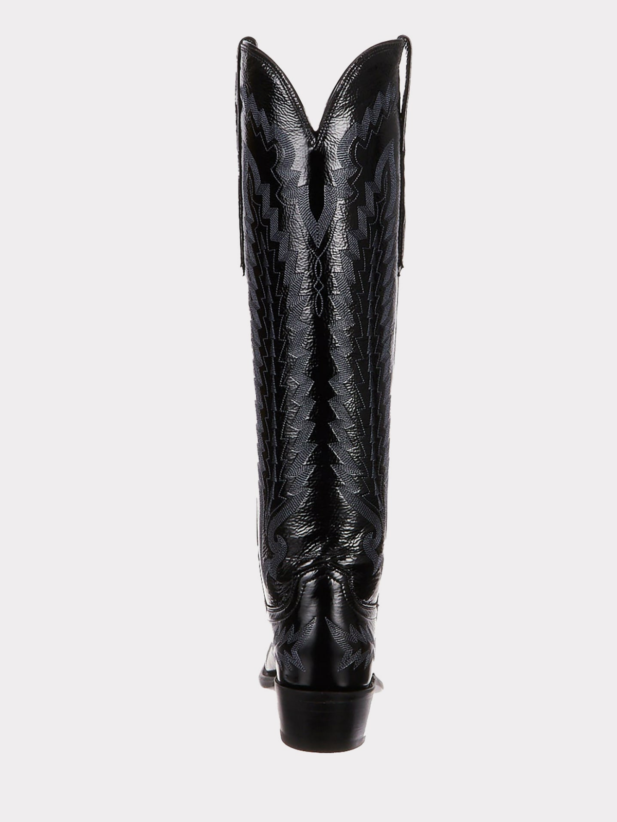 Crinkle Patent Snip-Toe Embroidery Wide Calf Knee High Tall Cowgirl Boots - Black