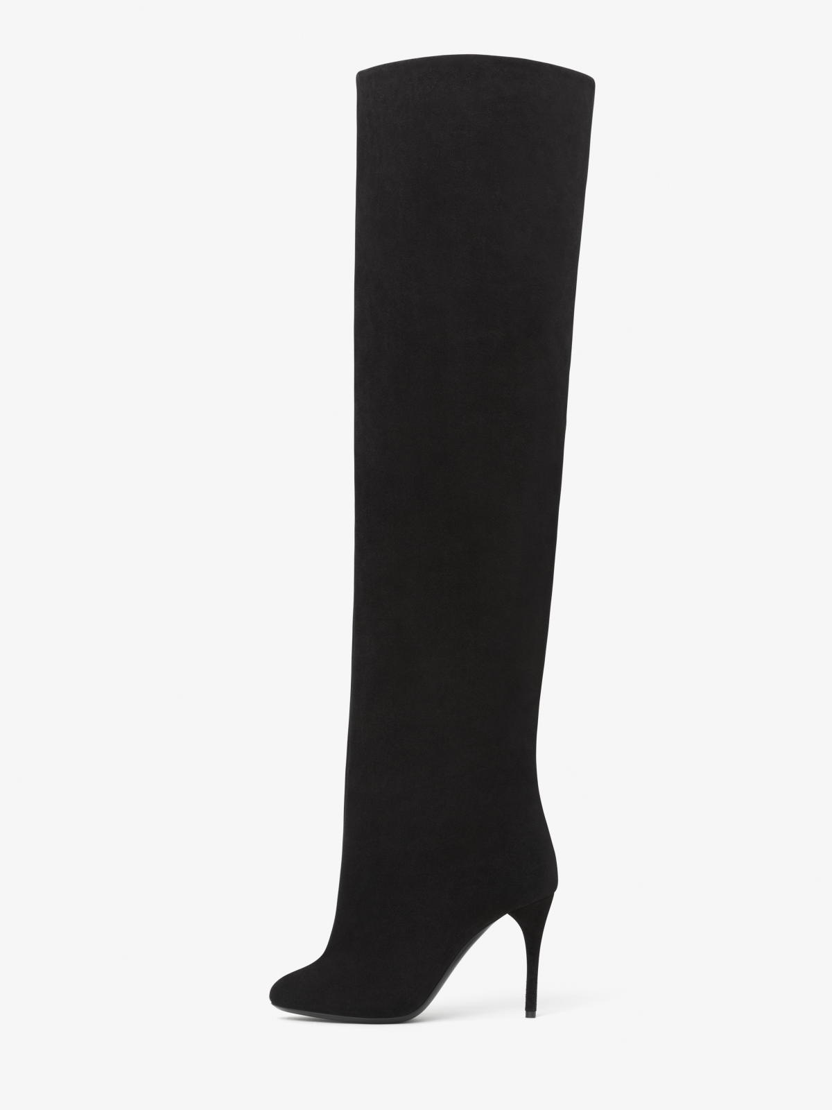 Black Faux Suede Round-Toe Wide Calf Over-The-Knee Stiletto Boots