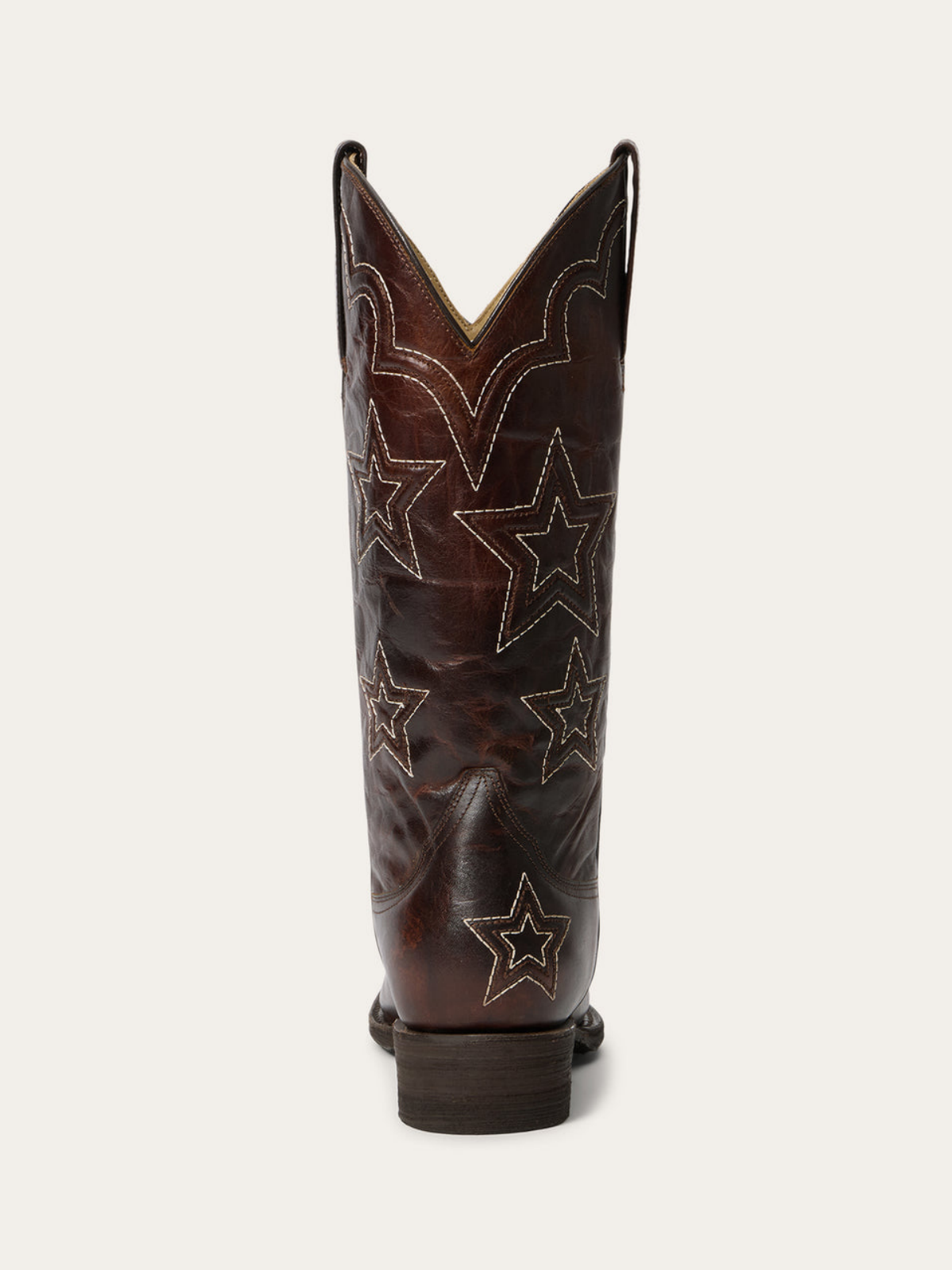 Dark Brown Snip-Toe Star Embroidery Wide Mid Calf Tall Cowgirl Boots