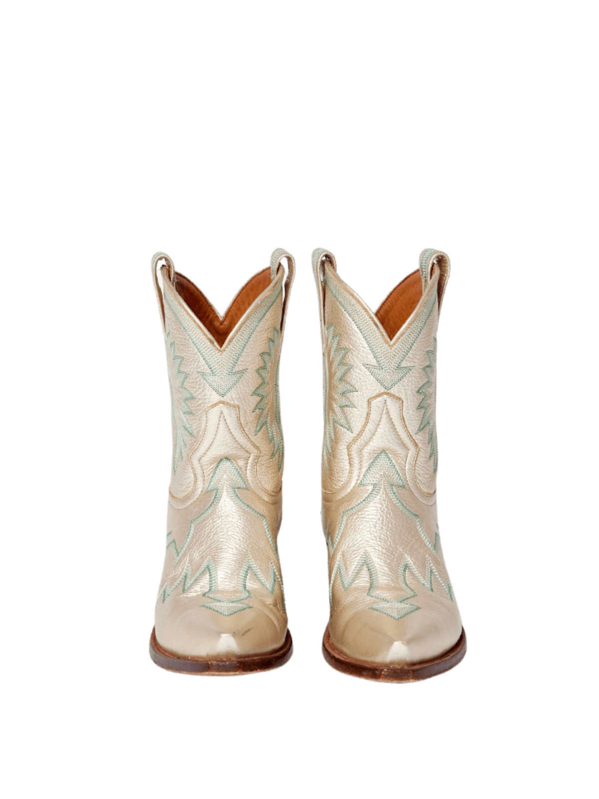 Metallic Embroidery Snip-Toe Wide Mid Calf Cowgirl Boots - Light Champagne