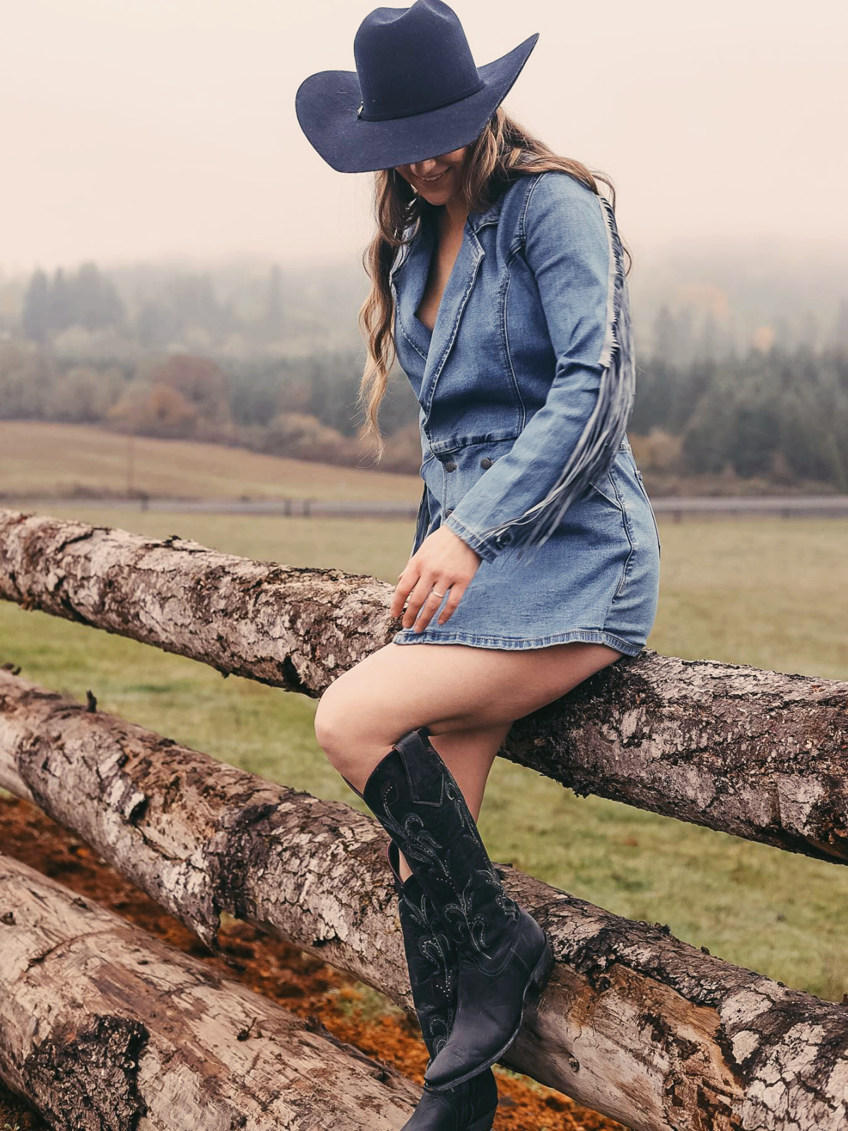 Black Crinkle Floral Embroidery Rhinestone Snip-Toe Half-Zip Knee High Western Boots Cowgirl Tall Boots