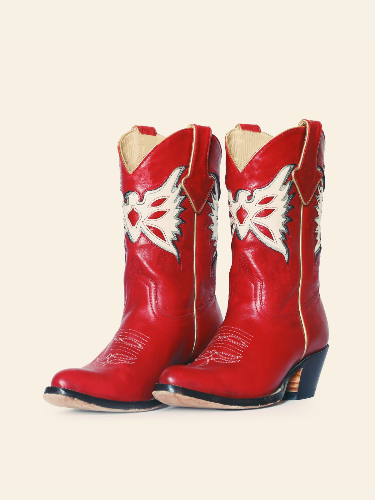 Red Thunderbird Inlay Almond-Toe Wide Mid Calf Western Cowgirl Boots