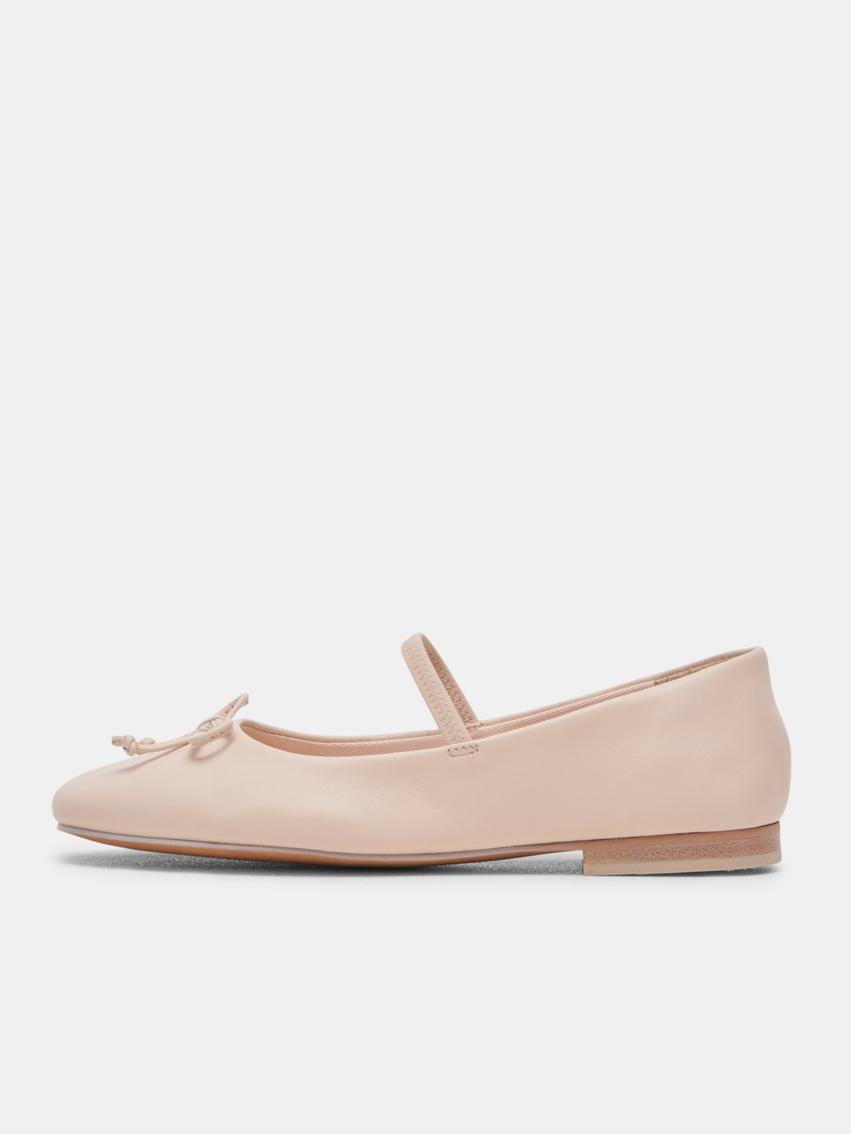 Light Pink Bow Round-Toe Ballet Flats Elastic Strap Mary Janes