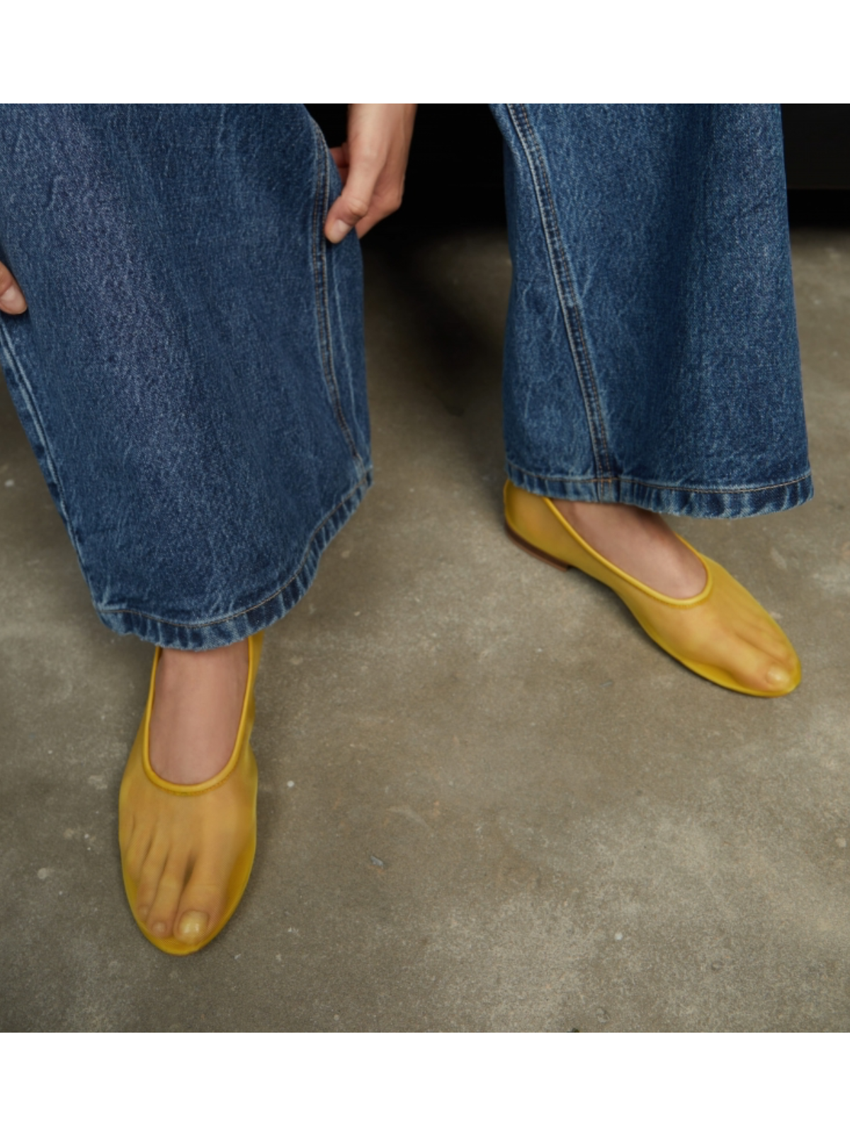 Round-Toe Slip-On Ballet Flats in Yellow Mesh