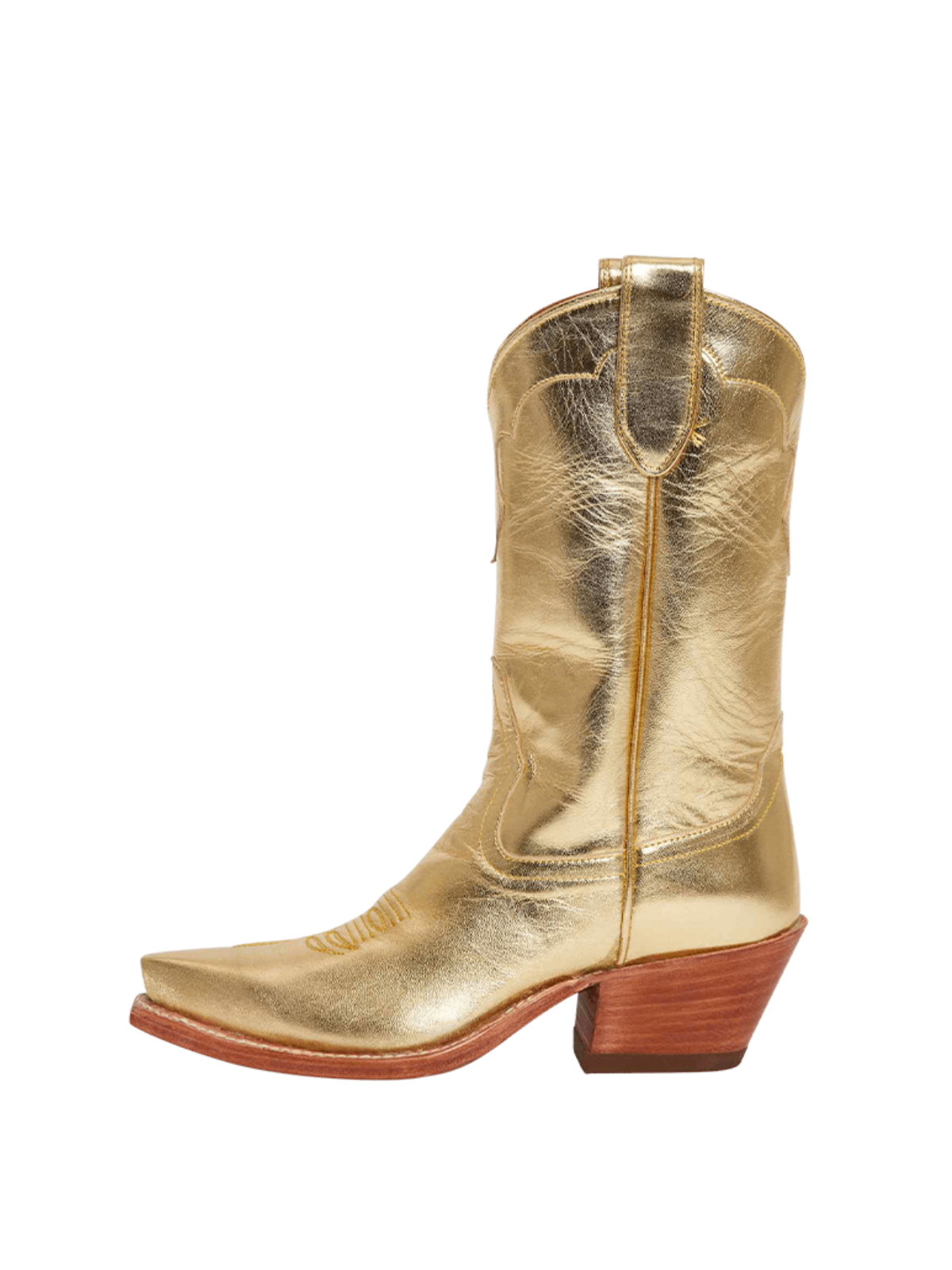 Snip-Toe Wide Mid Calf Cowgirl Boots - Metallic Gold