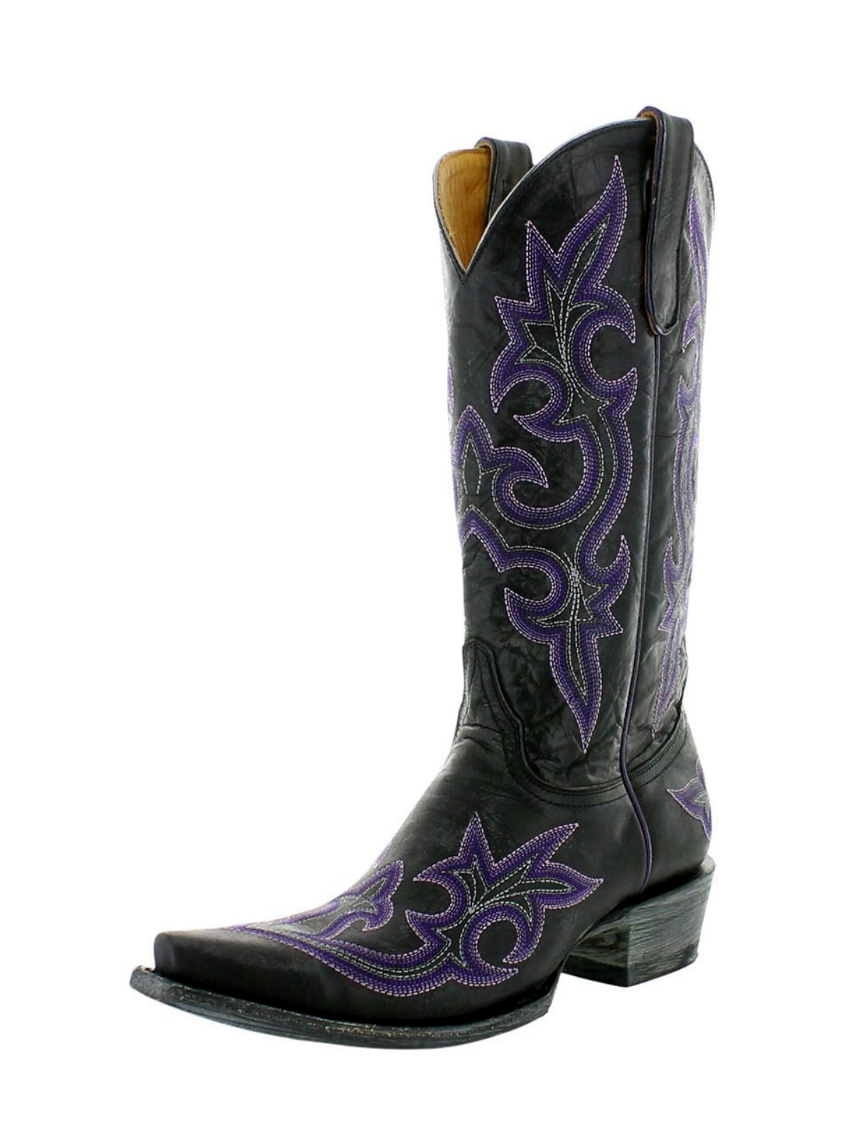 Black Embroidery Tall Wide Mid Calf Cowgirl Boots For Women