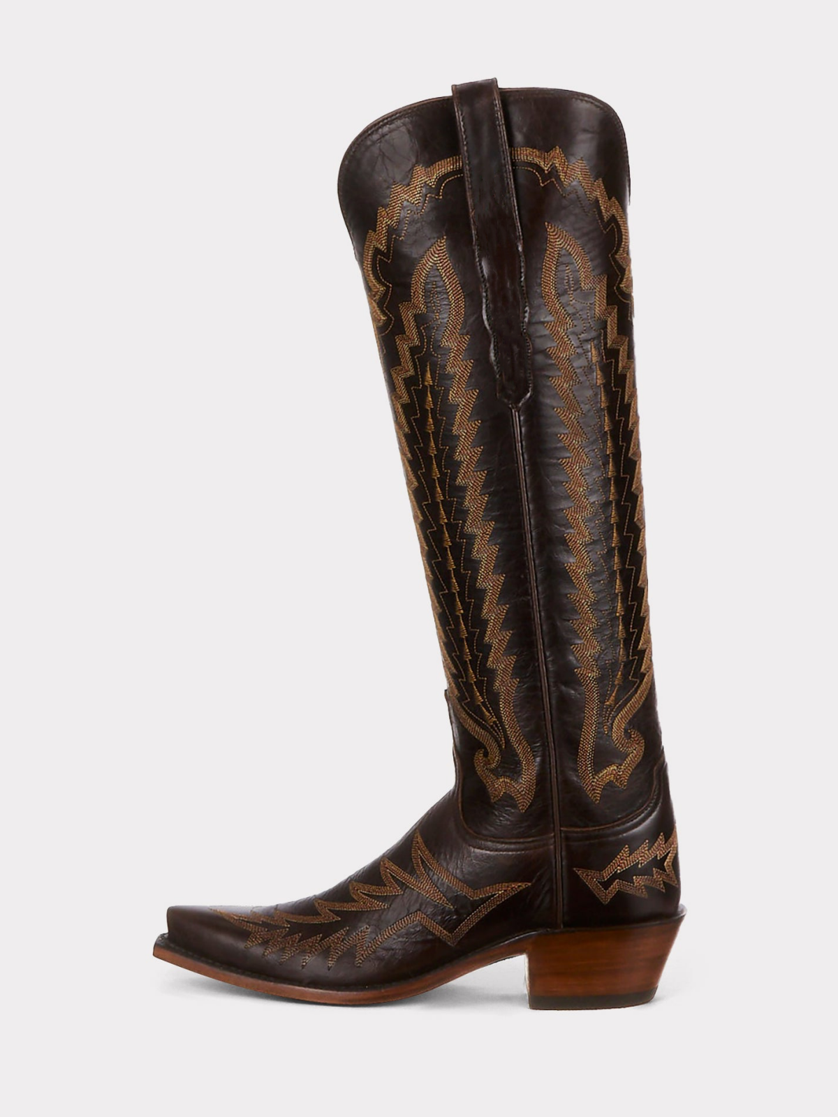 Snip-Toe Embroidery Wide Calf Knee High Tall Cowgirl Boots - Brown