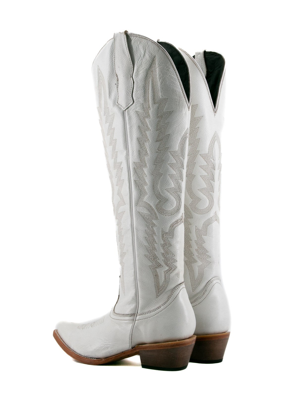 Classic Embroidery Snip-Toe Half-Zip Tall Knee High Cowgirl Boots - White