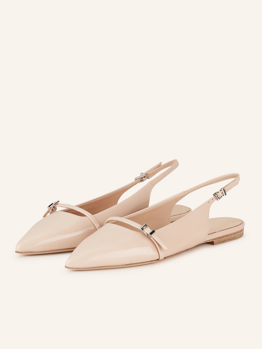 Glossy Nude Patent Pointy Buckled Strappy Slingback Ballet Flats