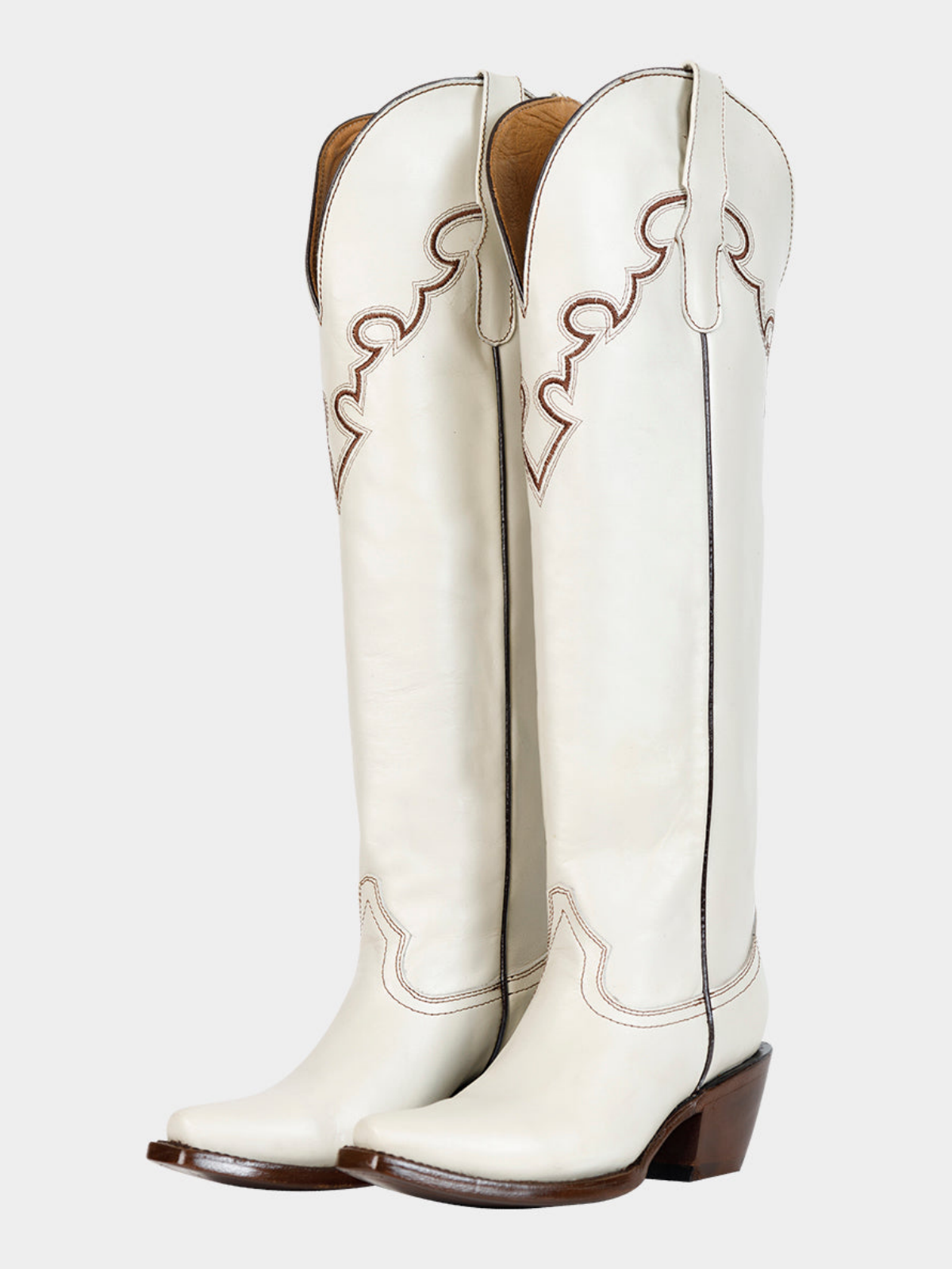 Ivory Snip-Toe Embroidery Wide Calf Tall Knee High Cowgirl Boots