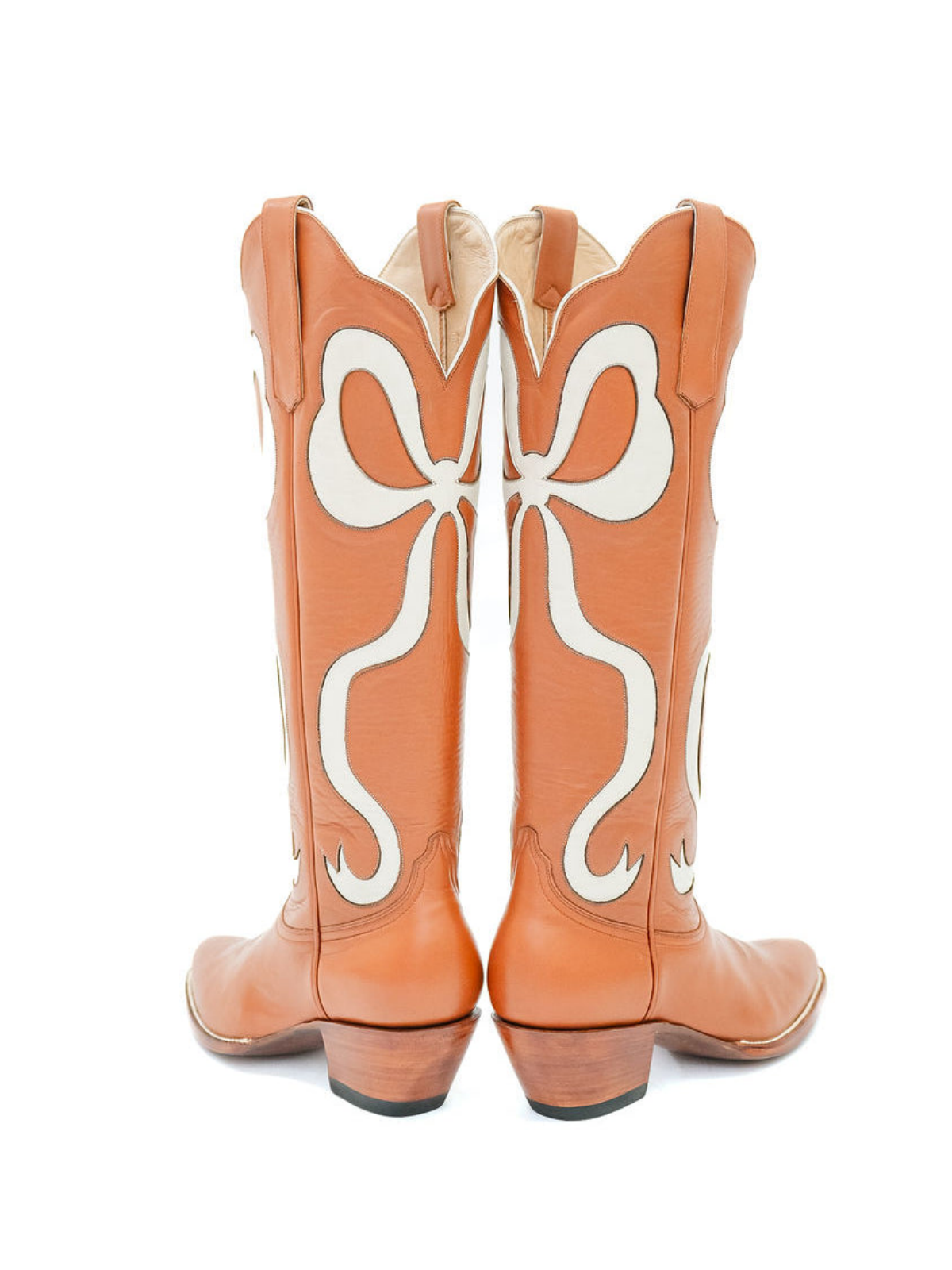 Latigo Almond-Toe Wide Calf Western Boots Knee High Tall Boots With Ivory Bowknot Inlay