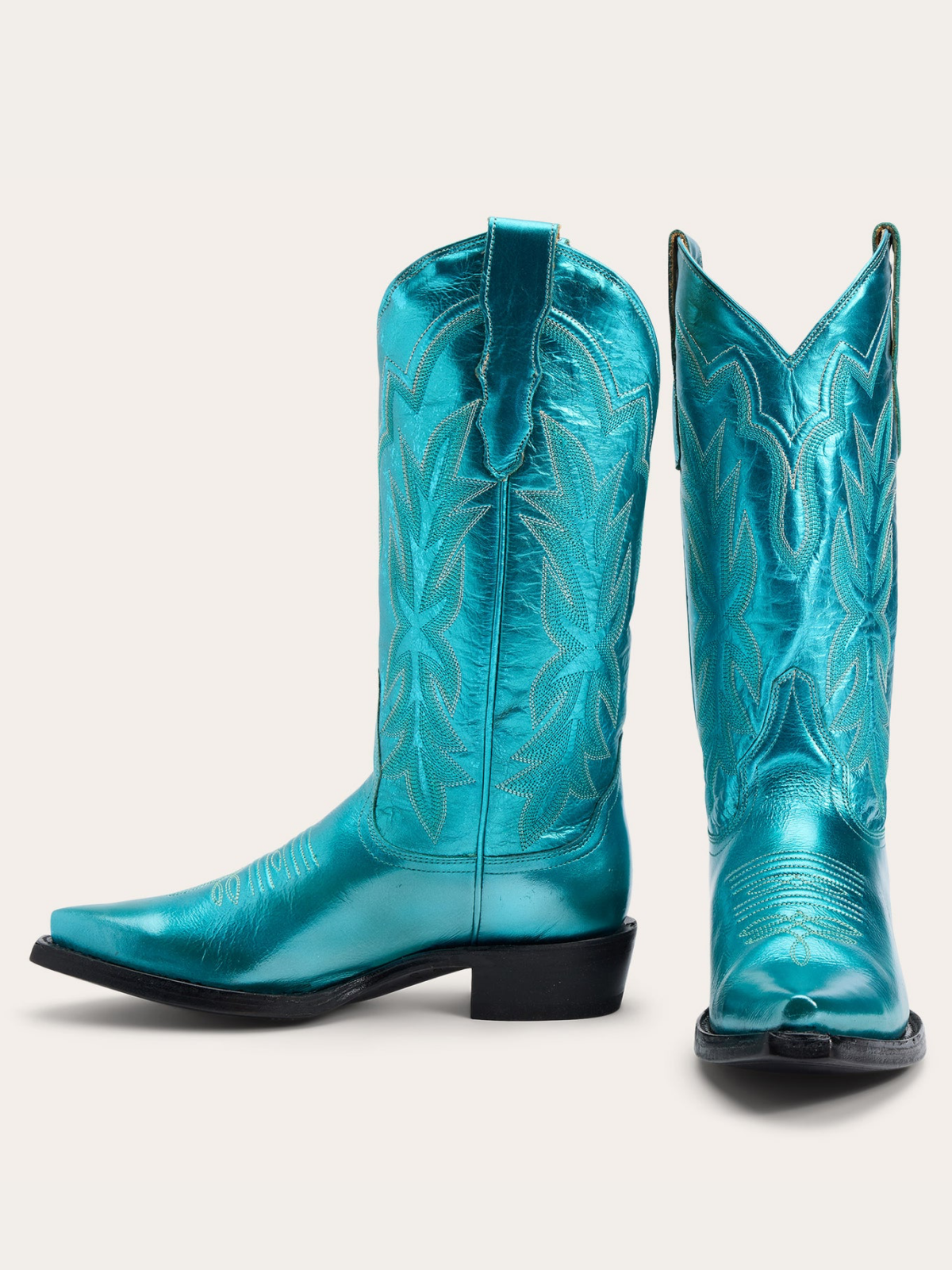 Metallic Green Snip-Toe Classic Embroidery Wide Mid Calf Cowgirl Boots