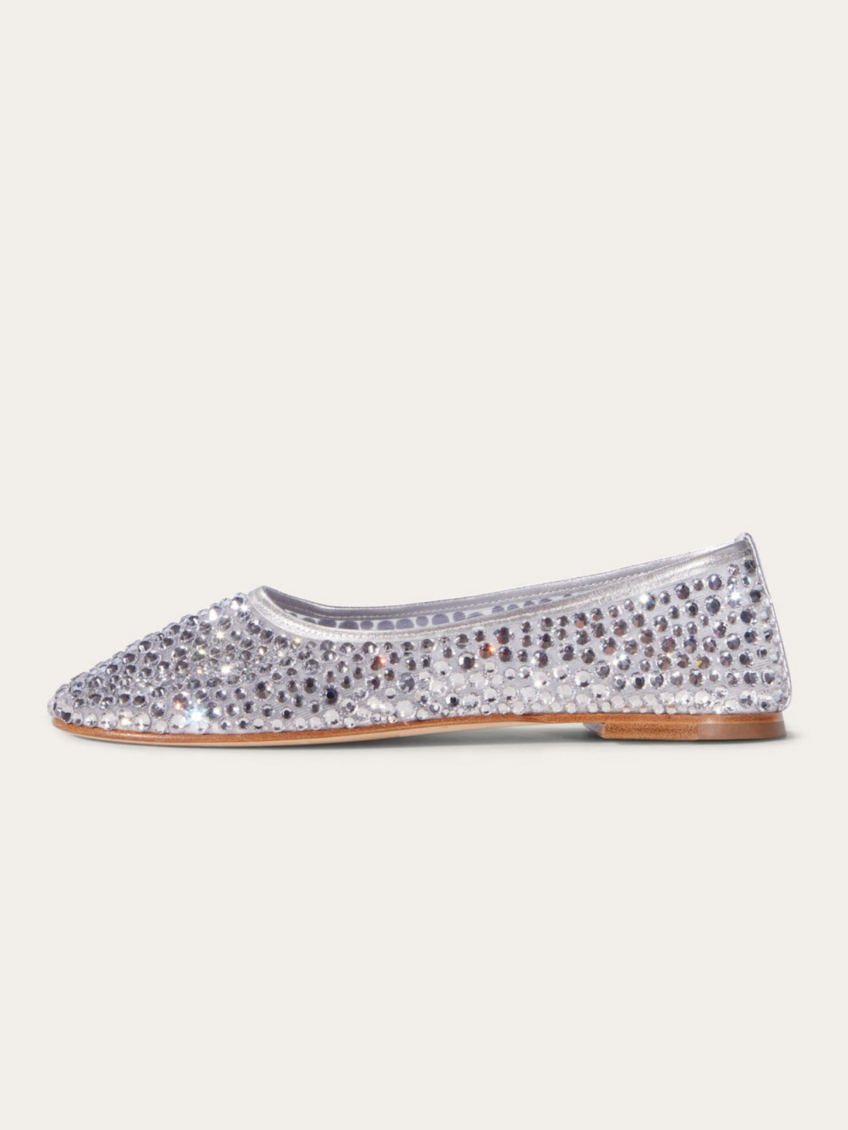 Silver Sparkle Rhinestone Ballerinas Strass Mesh Flats