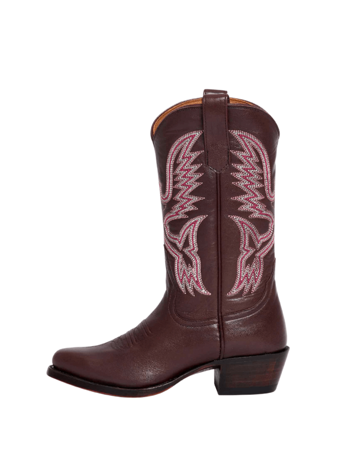 Almond-Toe Classic Western Embroidery Wide Mid Calf Cowgirl Boots - Wine Red